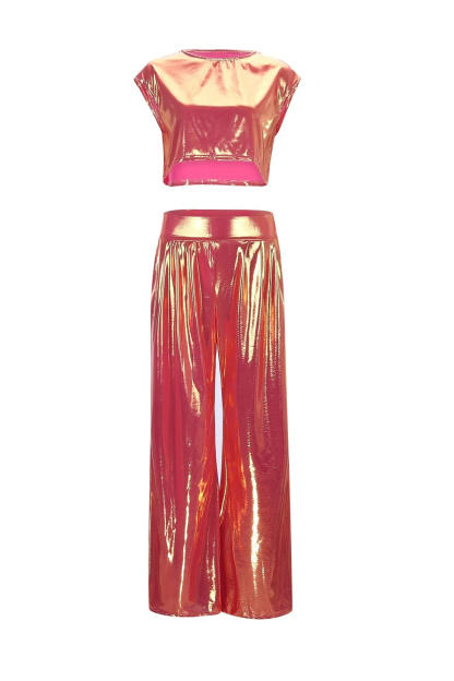 Glossy Vest Wide Leg Pants Set