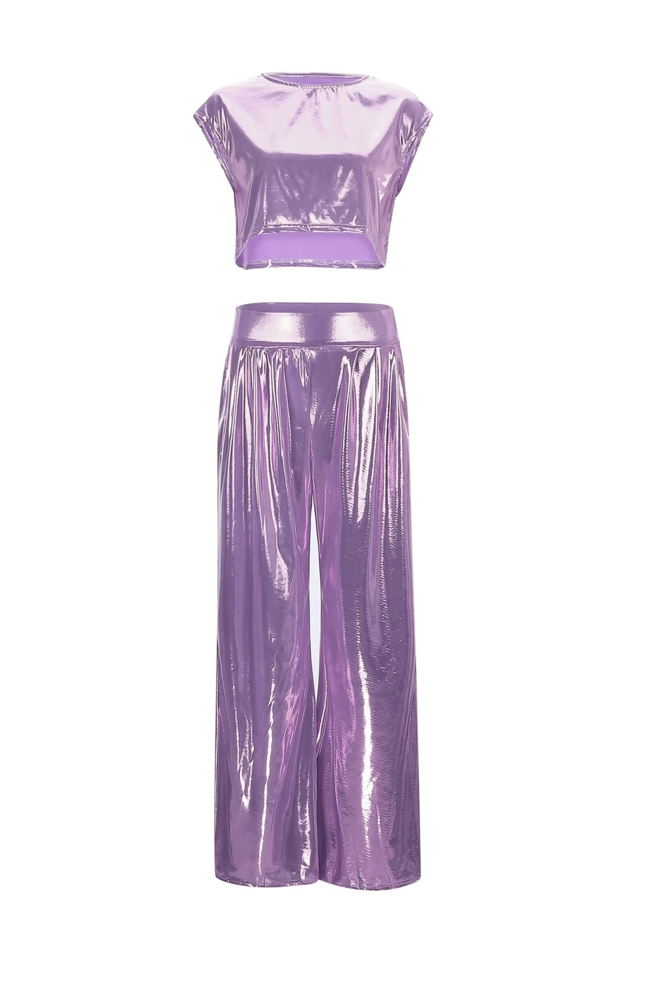 Glossy Vest Wide Leg Pants Set