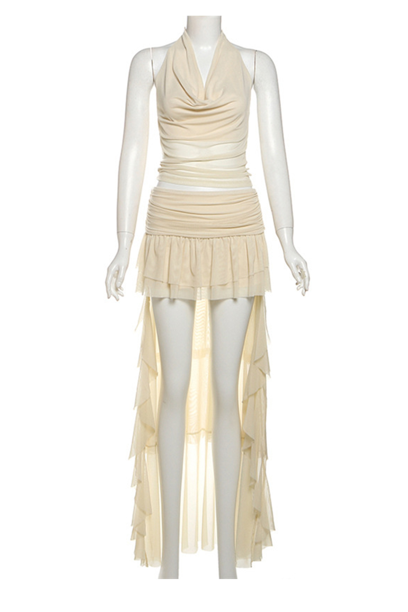 Halter Cowl Neck Crop Top High-low Skirt Set