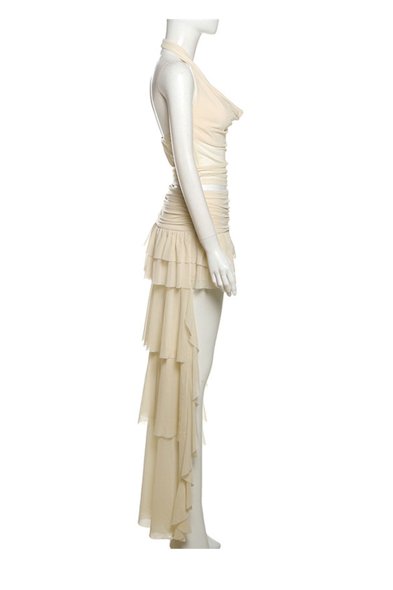 Halter Cowl Neck Crop Top High-low Skirt Set