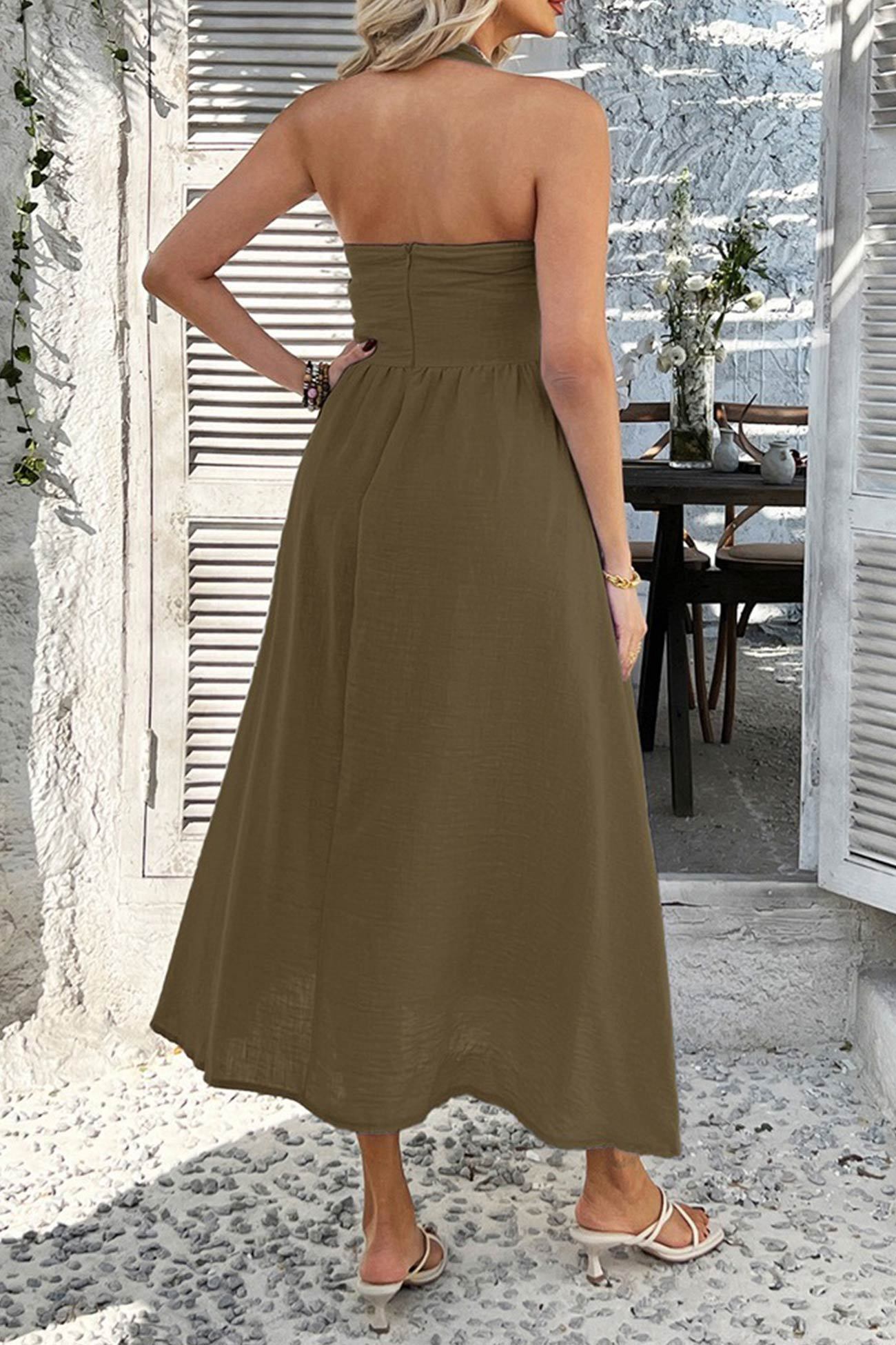 Halter Square Neck High Waist Midi Dress