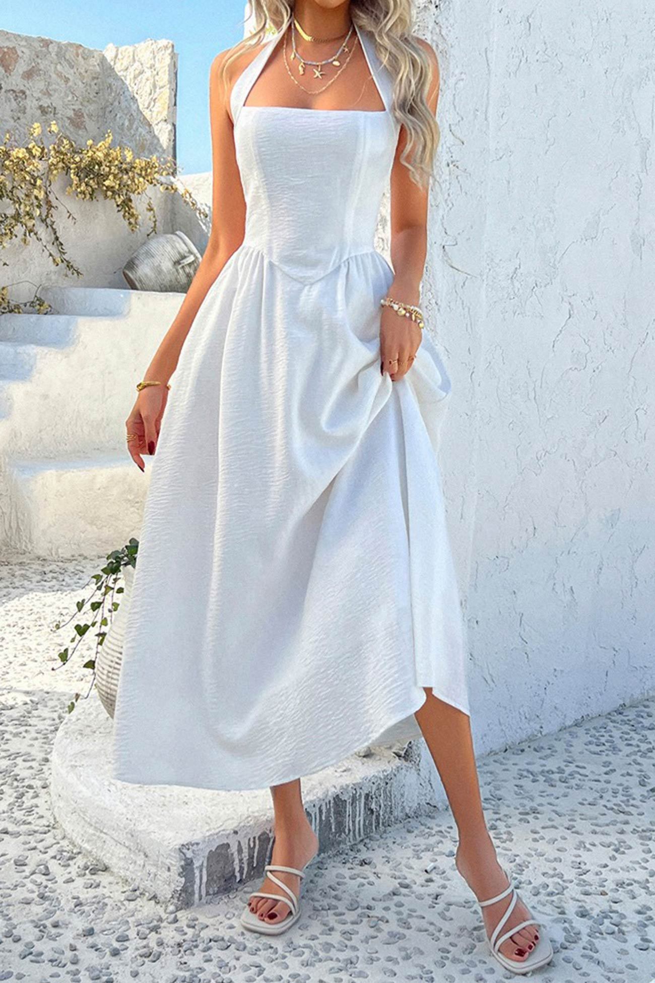 Halter Square Neck High Waist Midi Dress