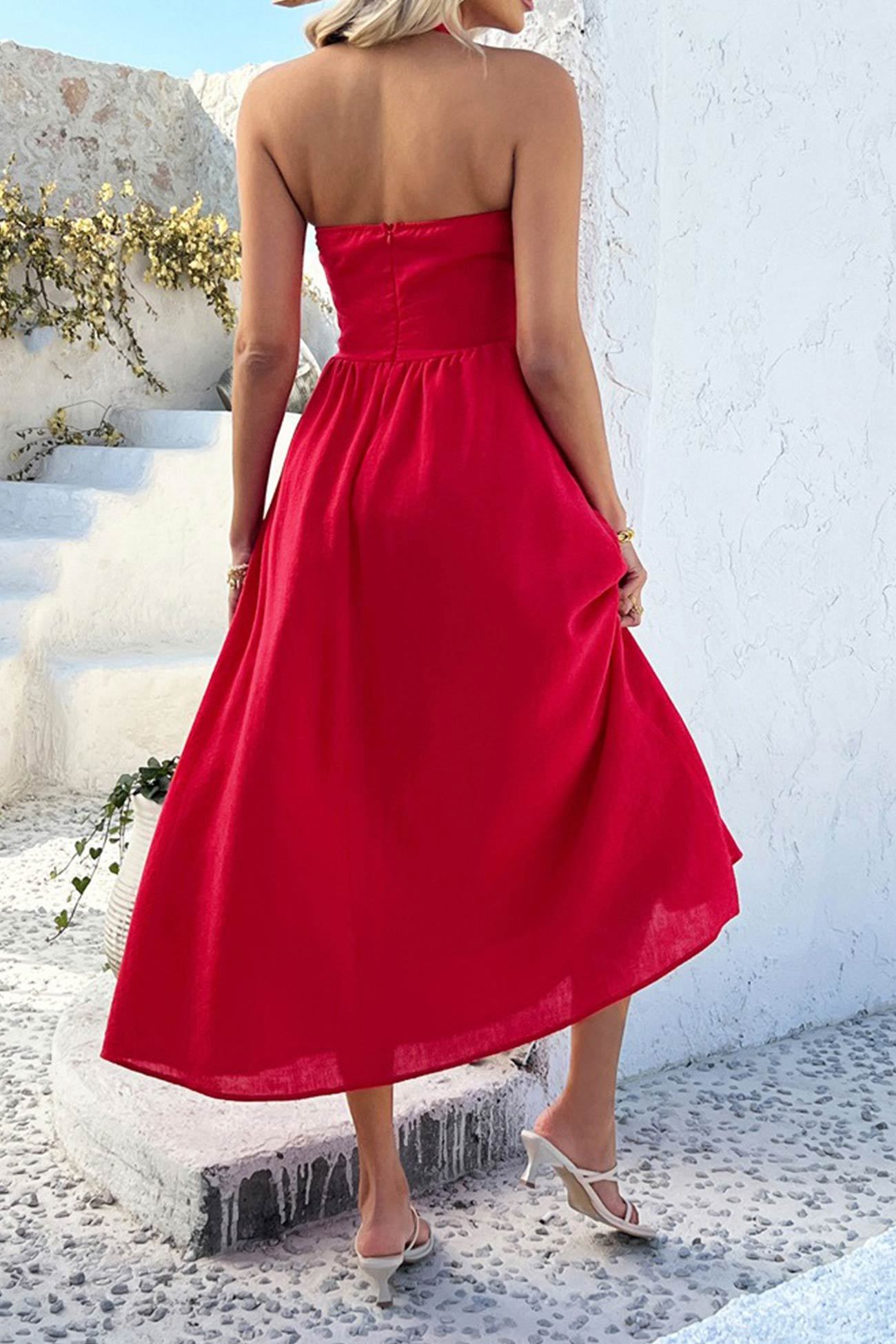 Halter Square Neck High Waist Midi Dress