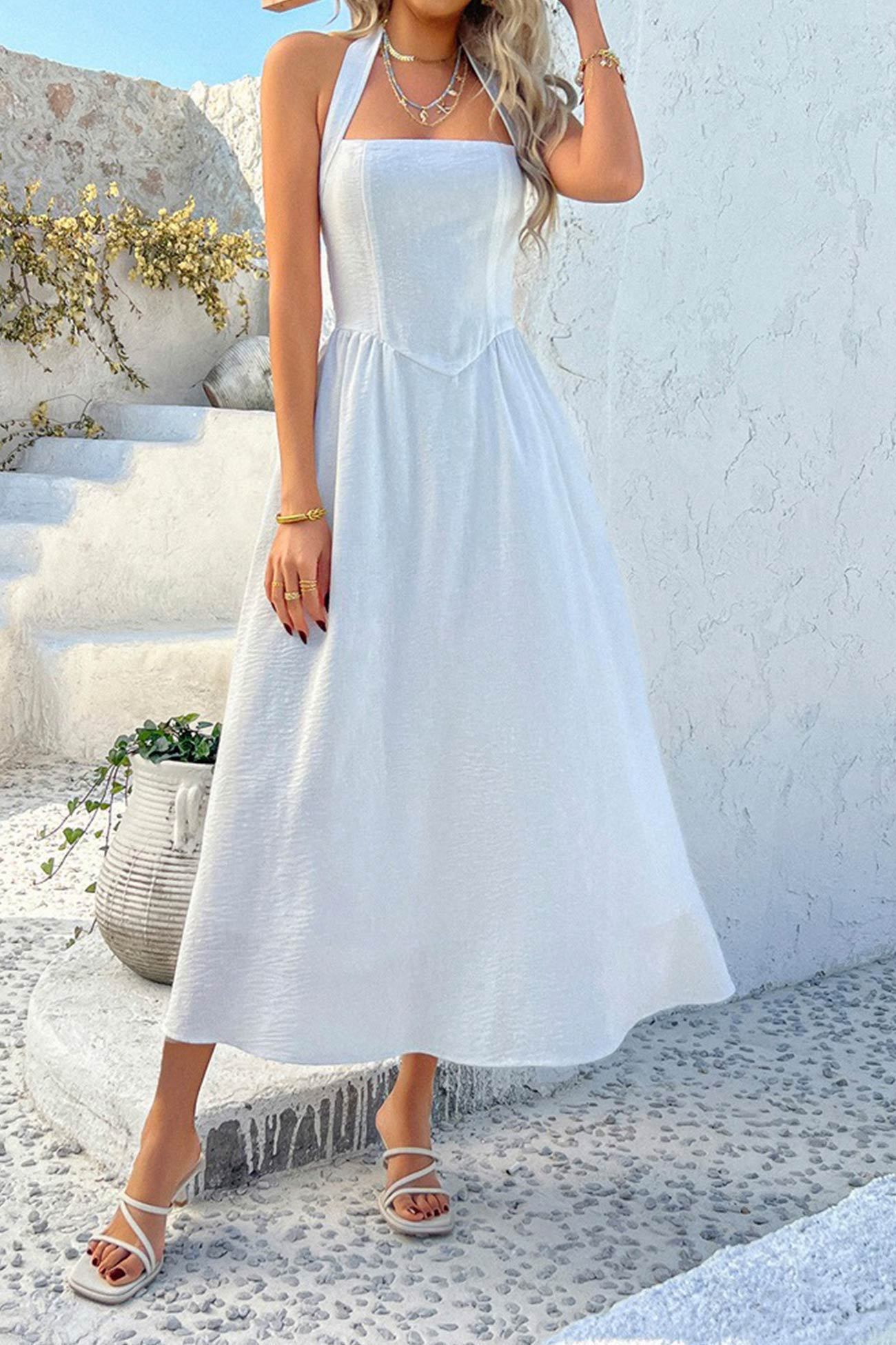 Halter Square Neck High Waist Midi Dress