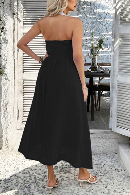 Halter Square Neck High Waist Midi Dress