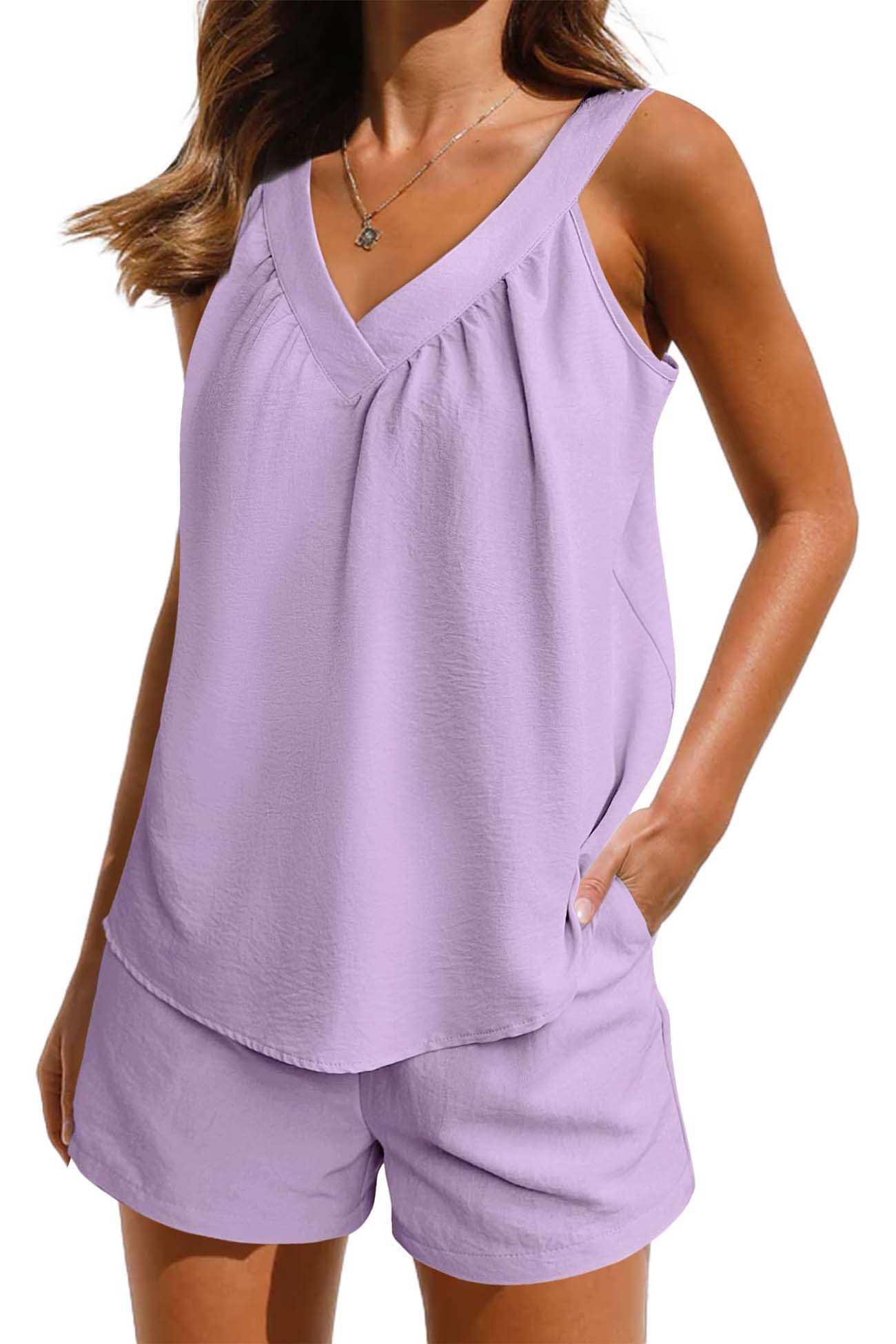 Halter V Neck Tank Tops Shorts Two-piece Set