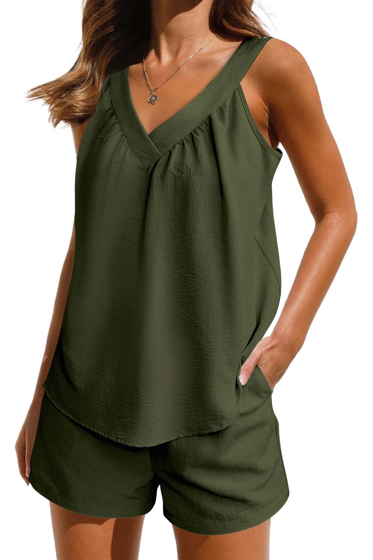 Halter V Neck Tank Tops Shorts Two-piece Set
