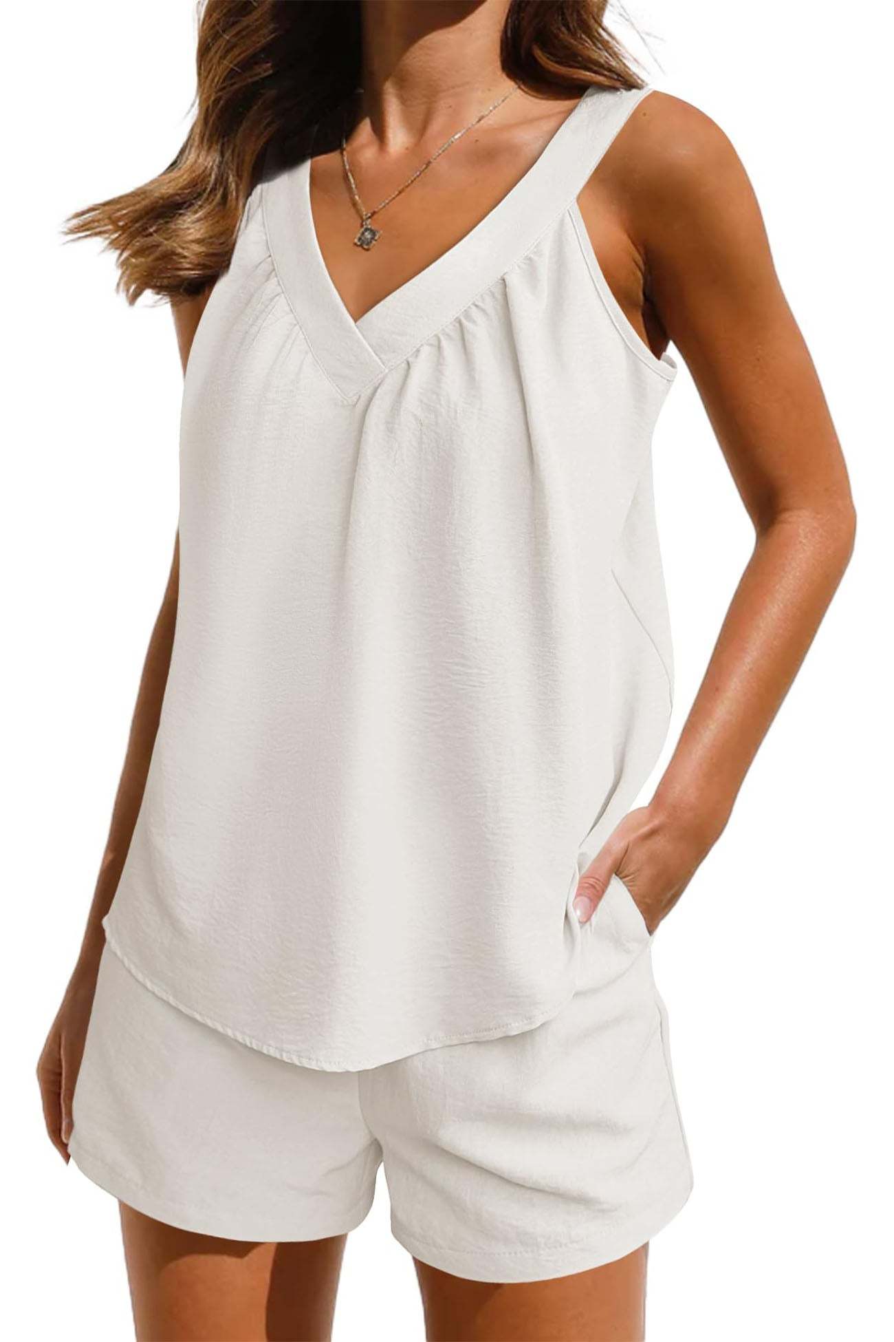 Halter V Neck Tank Tops Shorts Two-piece Set