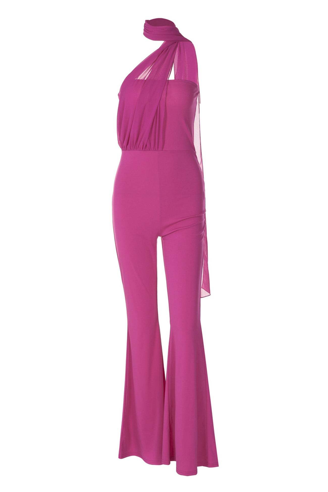 Chocker Neck Ribbon Flared Jumpsuits