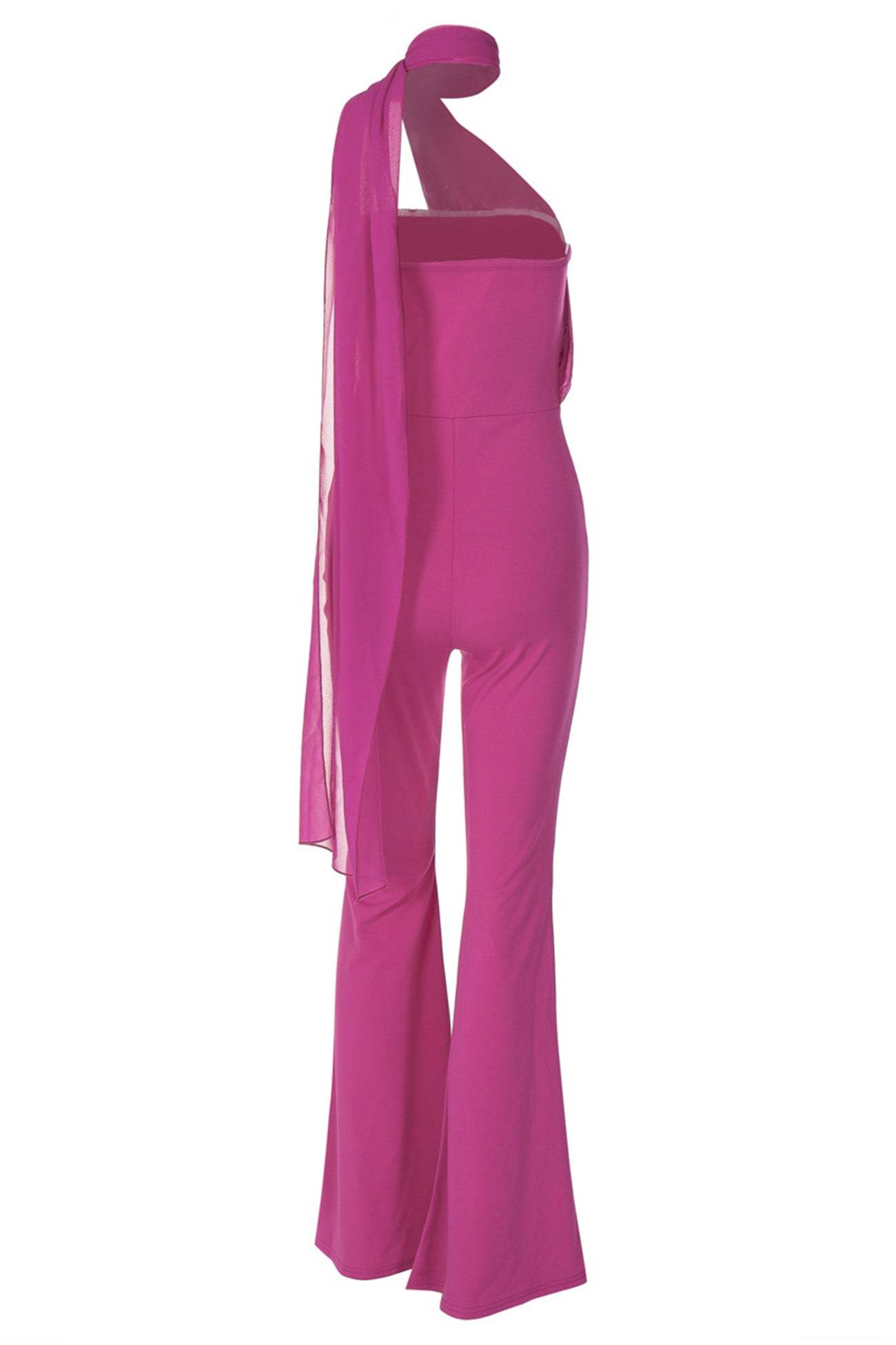 Chocker Neck Ribbon Flared Jumpsuits