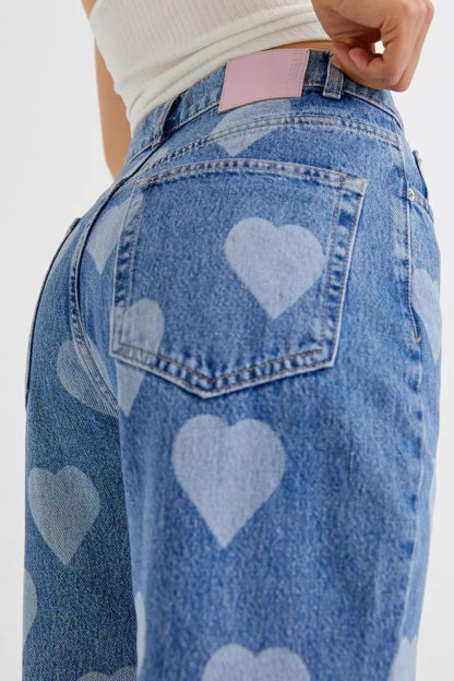 Heart Print High Rise Jeans