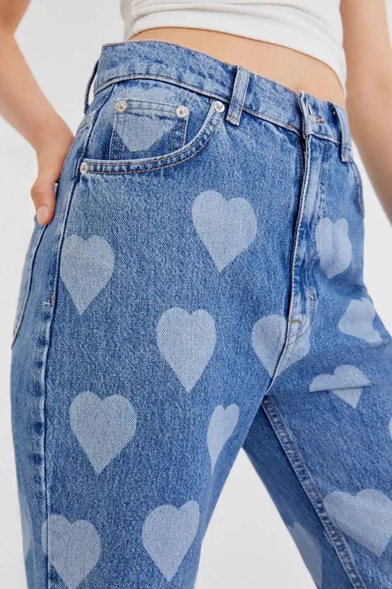 Heart Print High Rise Jeans