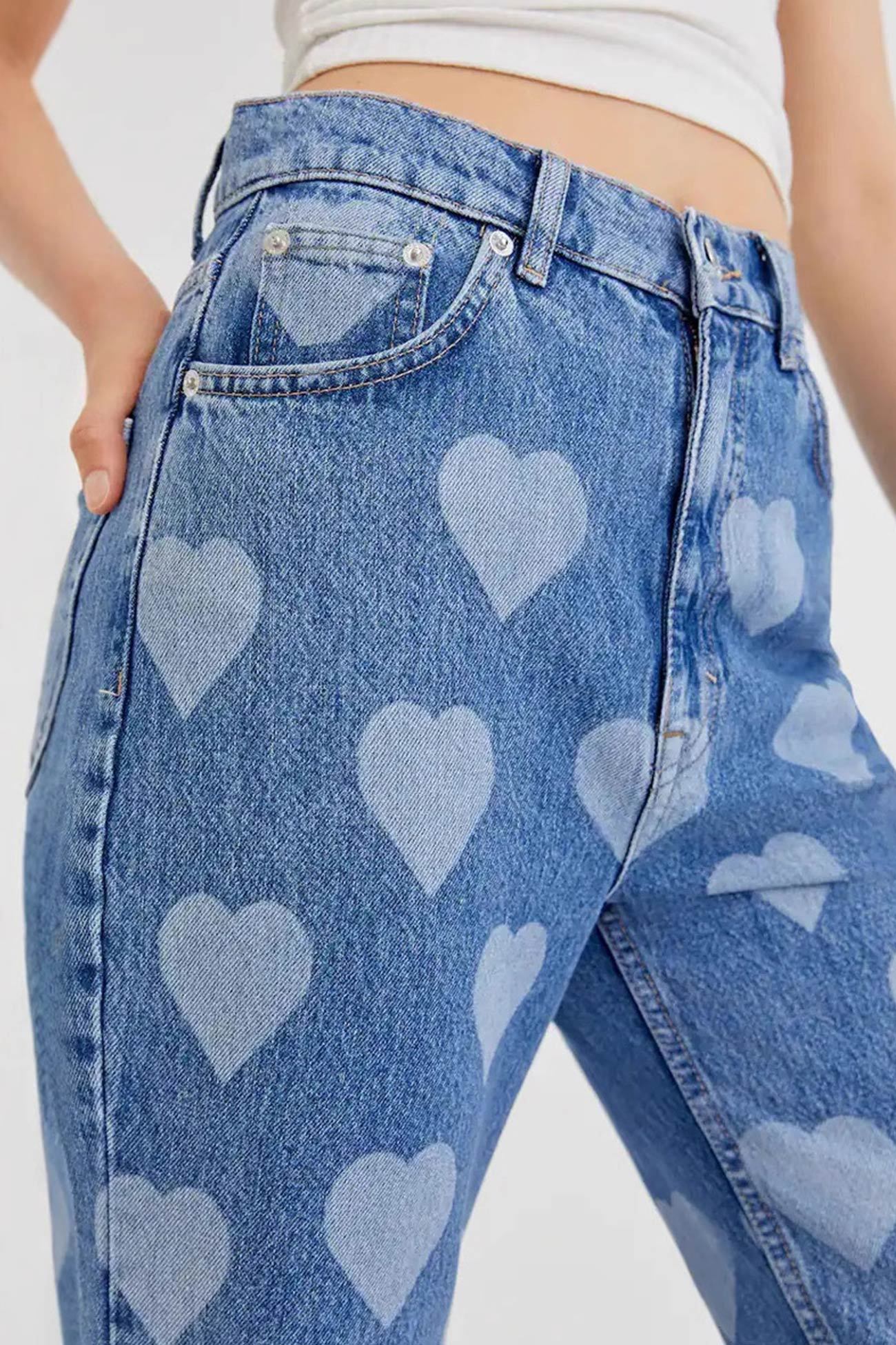 Heart Print High Rise Jeans