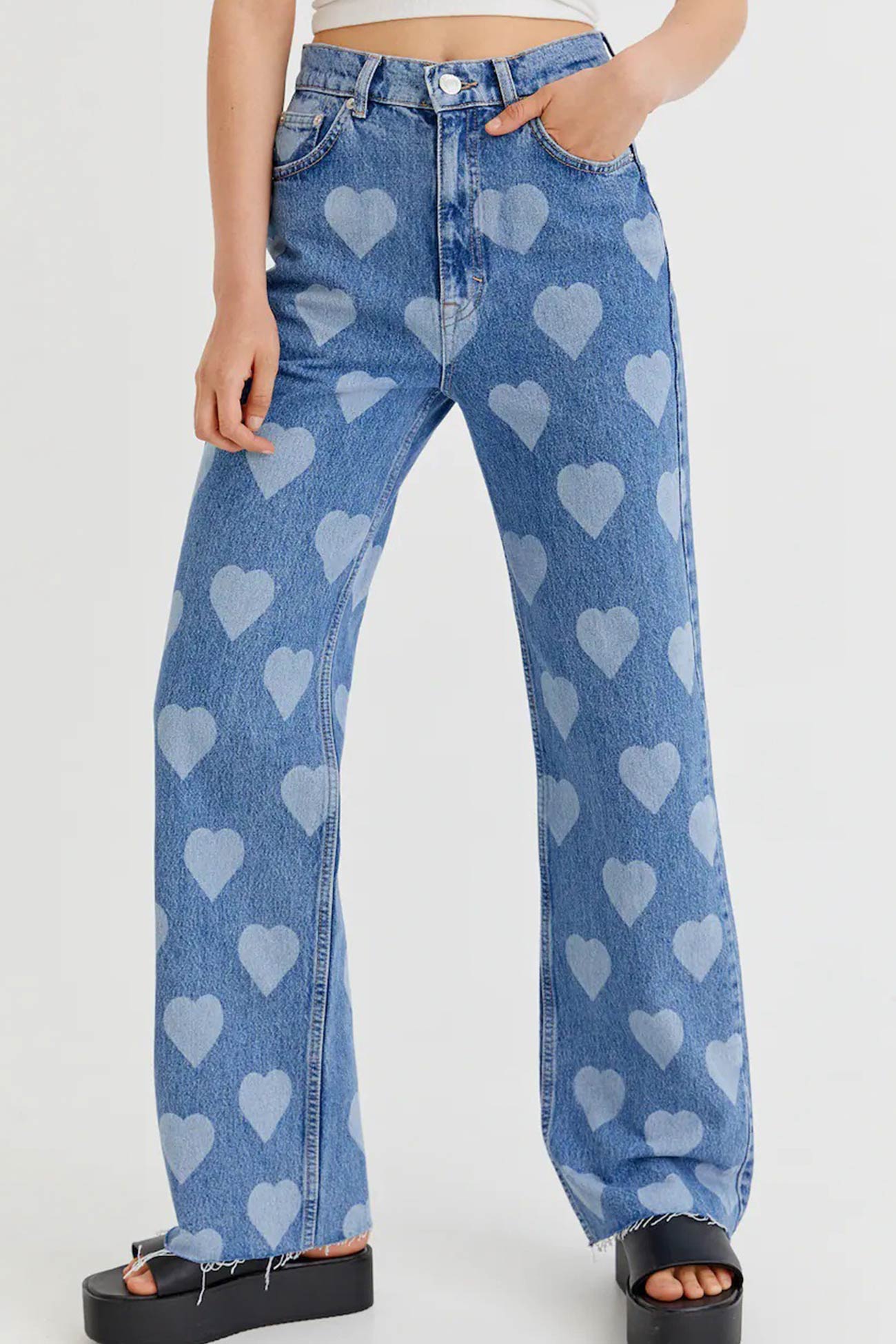 Heart Print High Rise Jeans