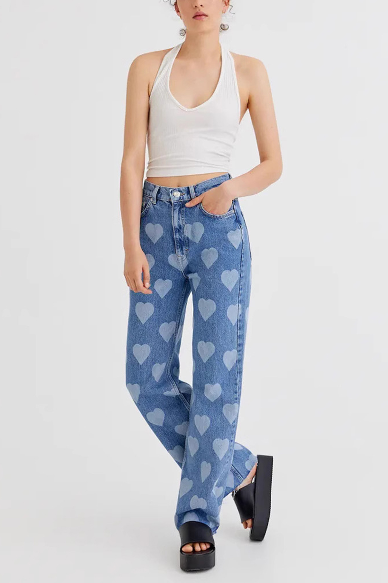 Heart Print High Rise Jeans