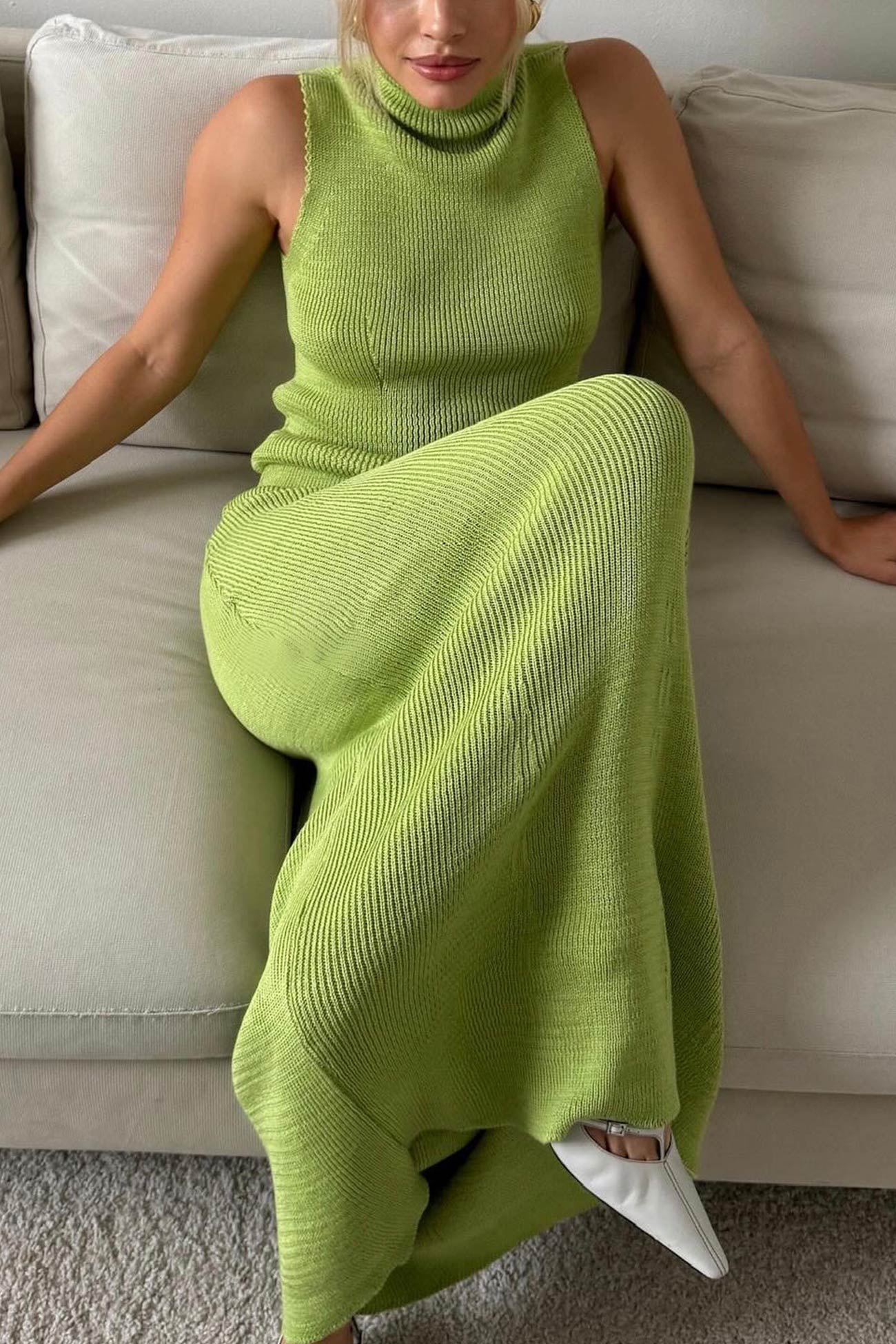 High Neck Knit Vest Midi Skirt Set