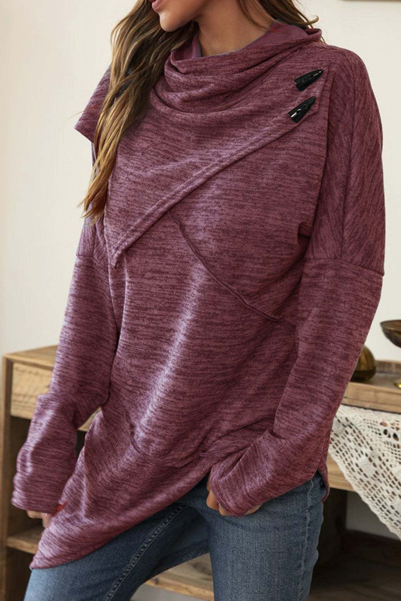High Neck Patchwork Irregular Hem Tops