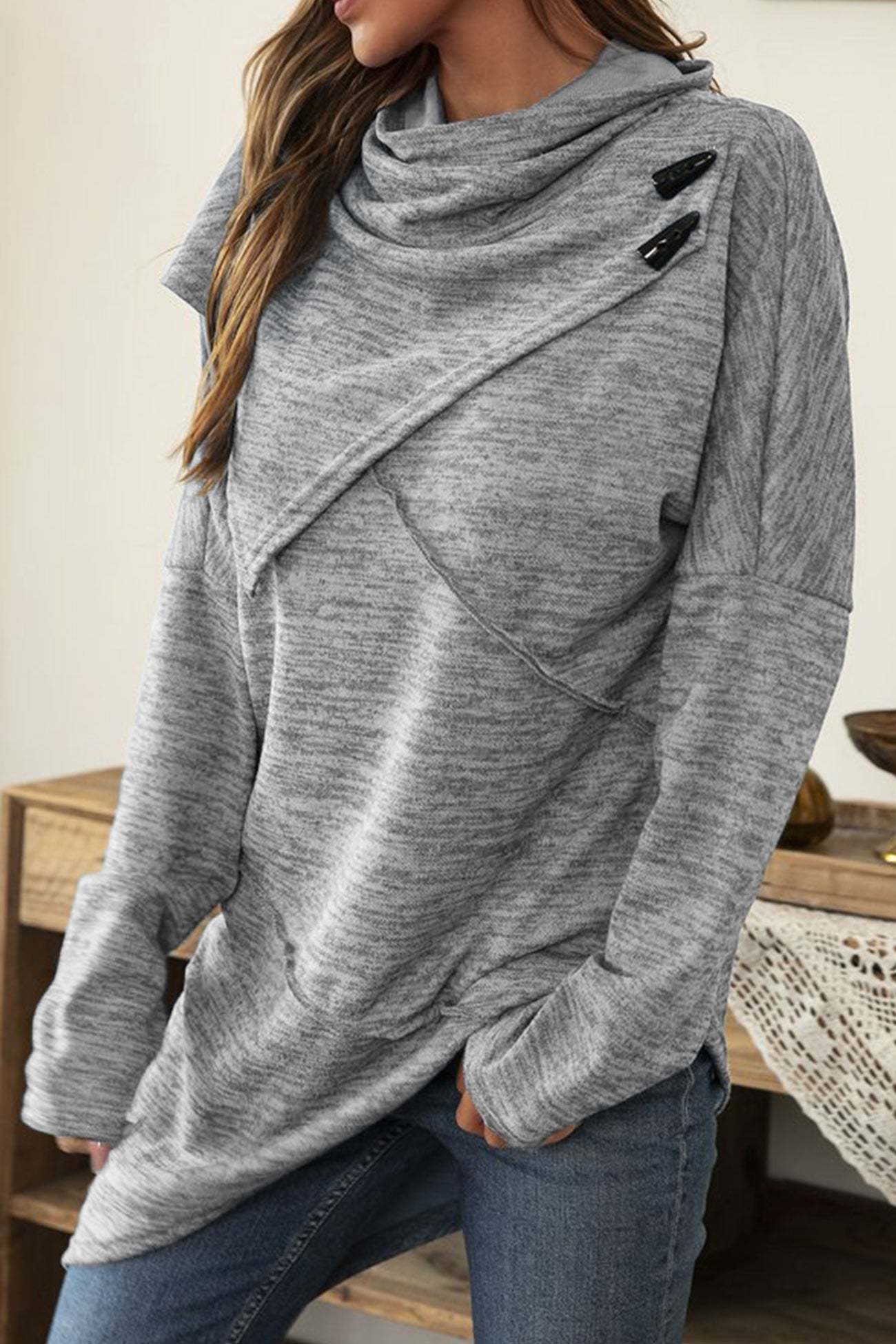 High Neck Patchwork Irregular Hem Tops