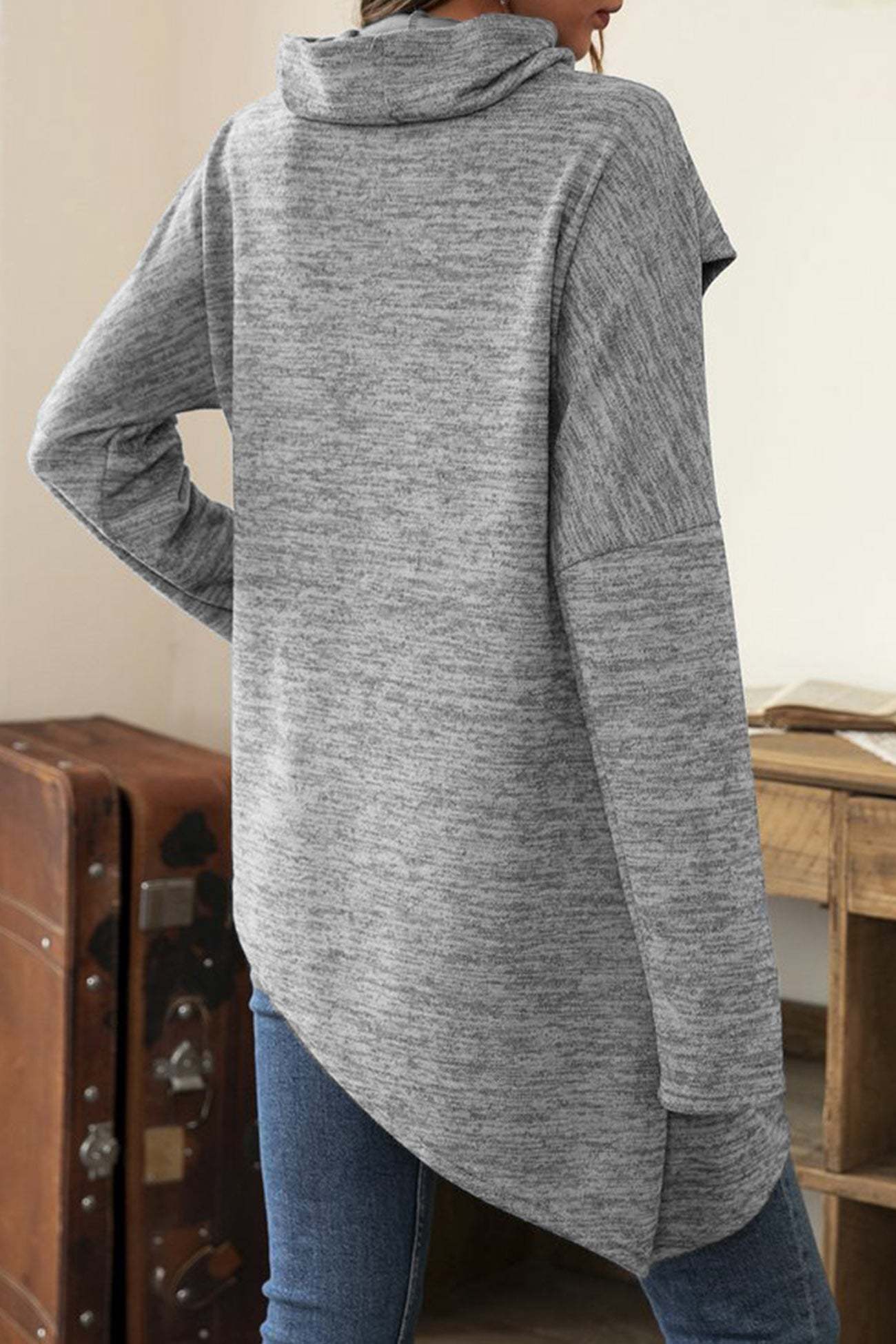 High Neck Patchwork Irregular Hem Tops