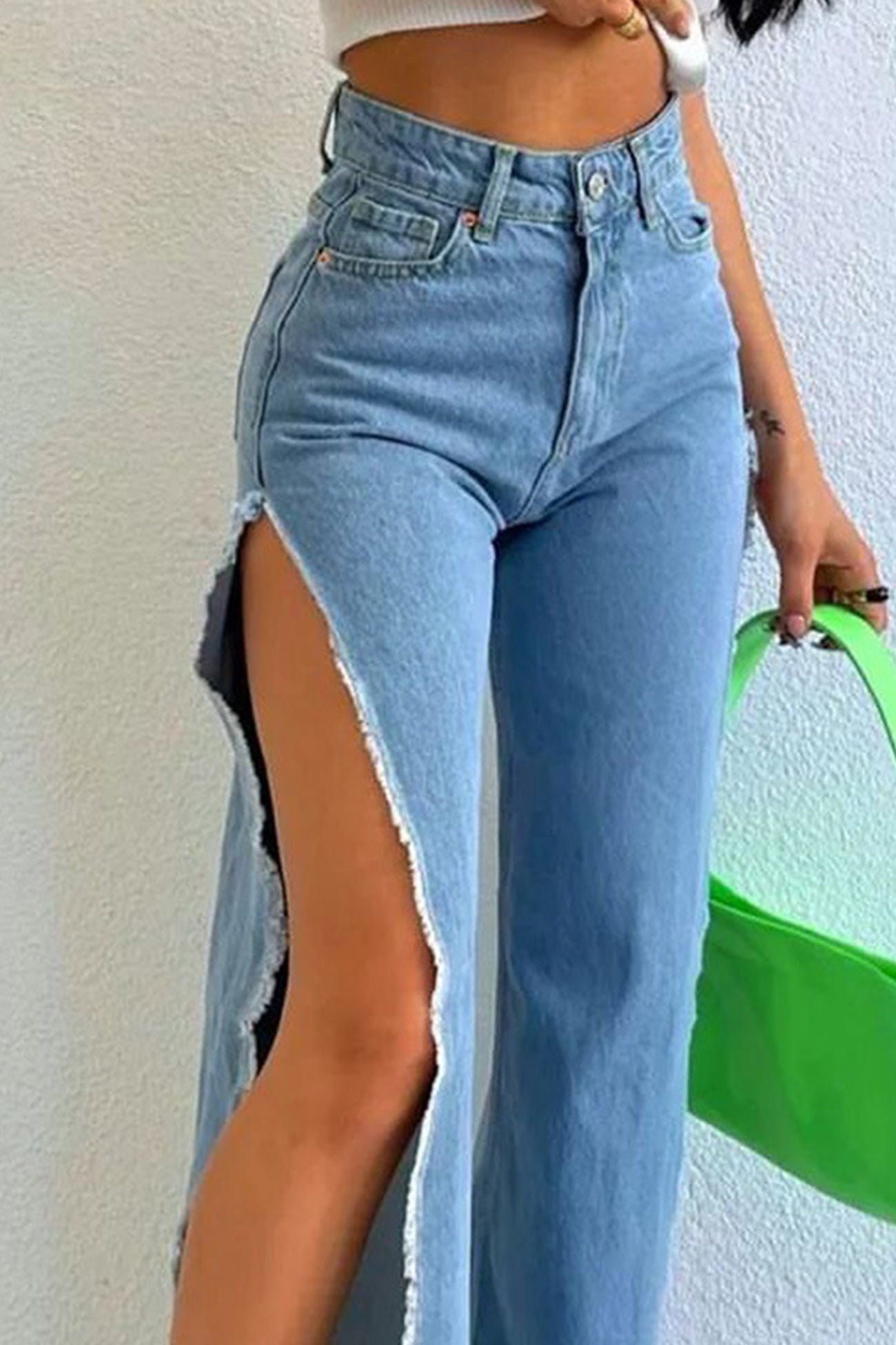 High Waist Solid Color High Slit Jeans – arolora