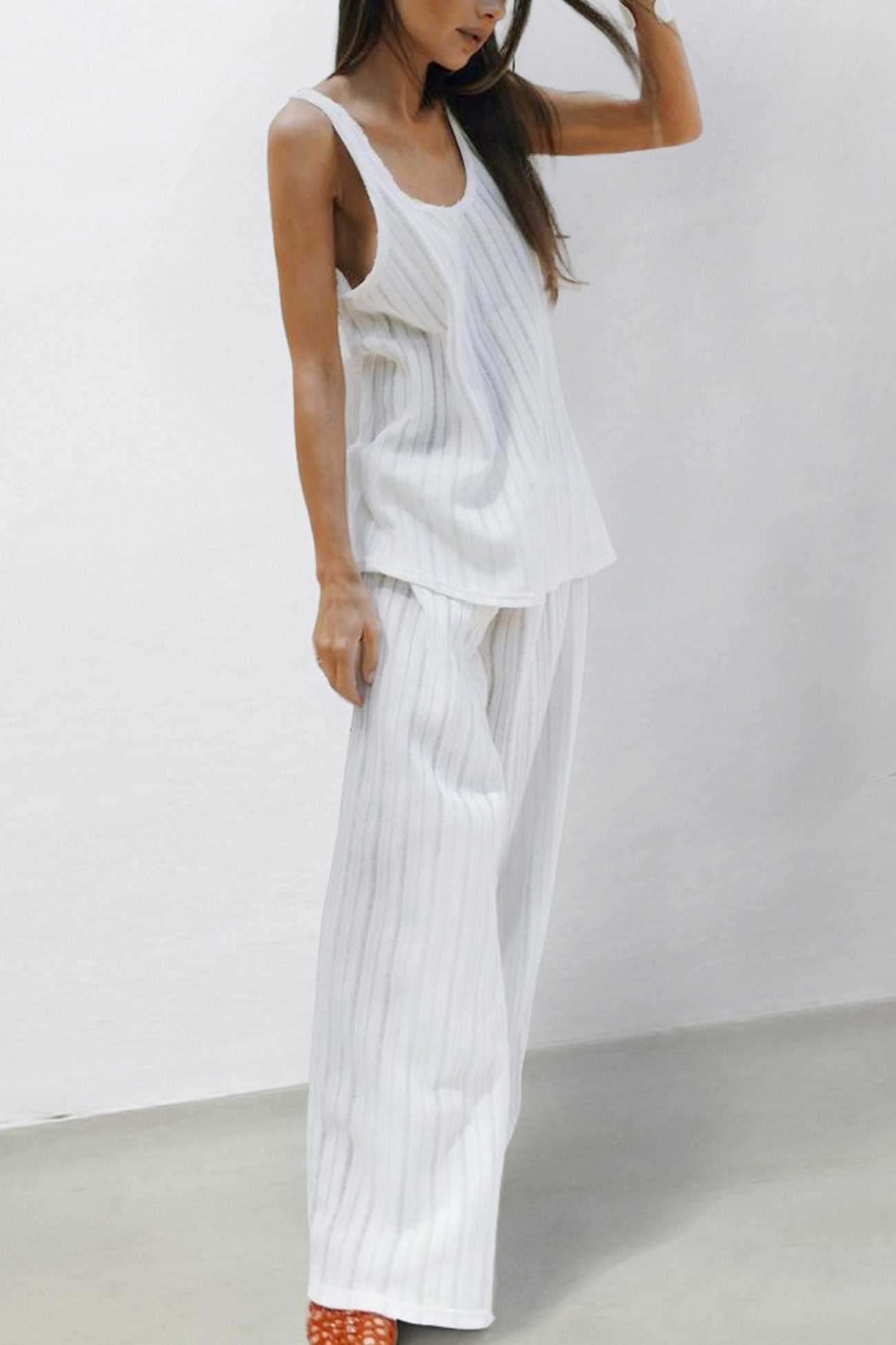 Hollow Out Knit Tank Top Pants Set