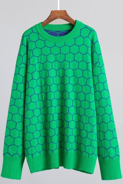 Honeycomb Print Pullover Sweater