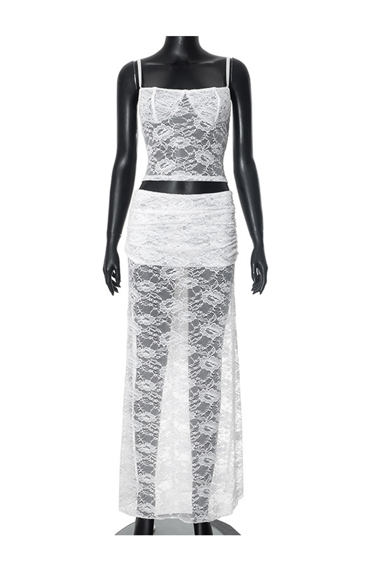 Lace Tie-up Cami Vest Skirt Set