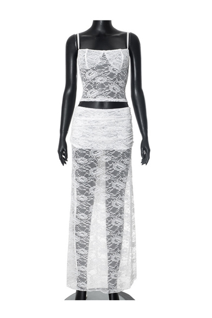 Lace Tie-up Cami Vest Skirt Set