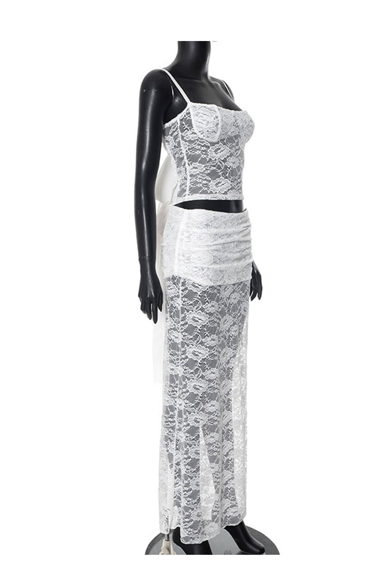 Lace Tie-up Cami Vest Skirt Set