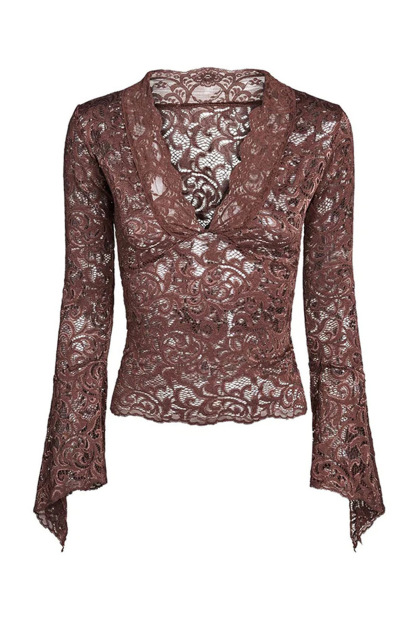 Lace V Neck Flares Sleeve Tops
