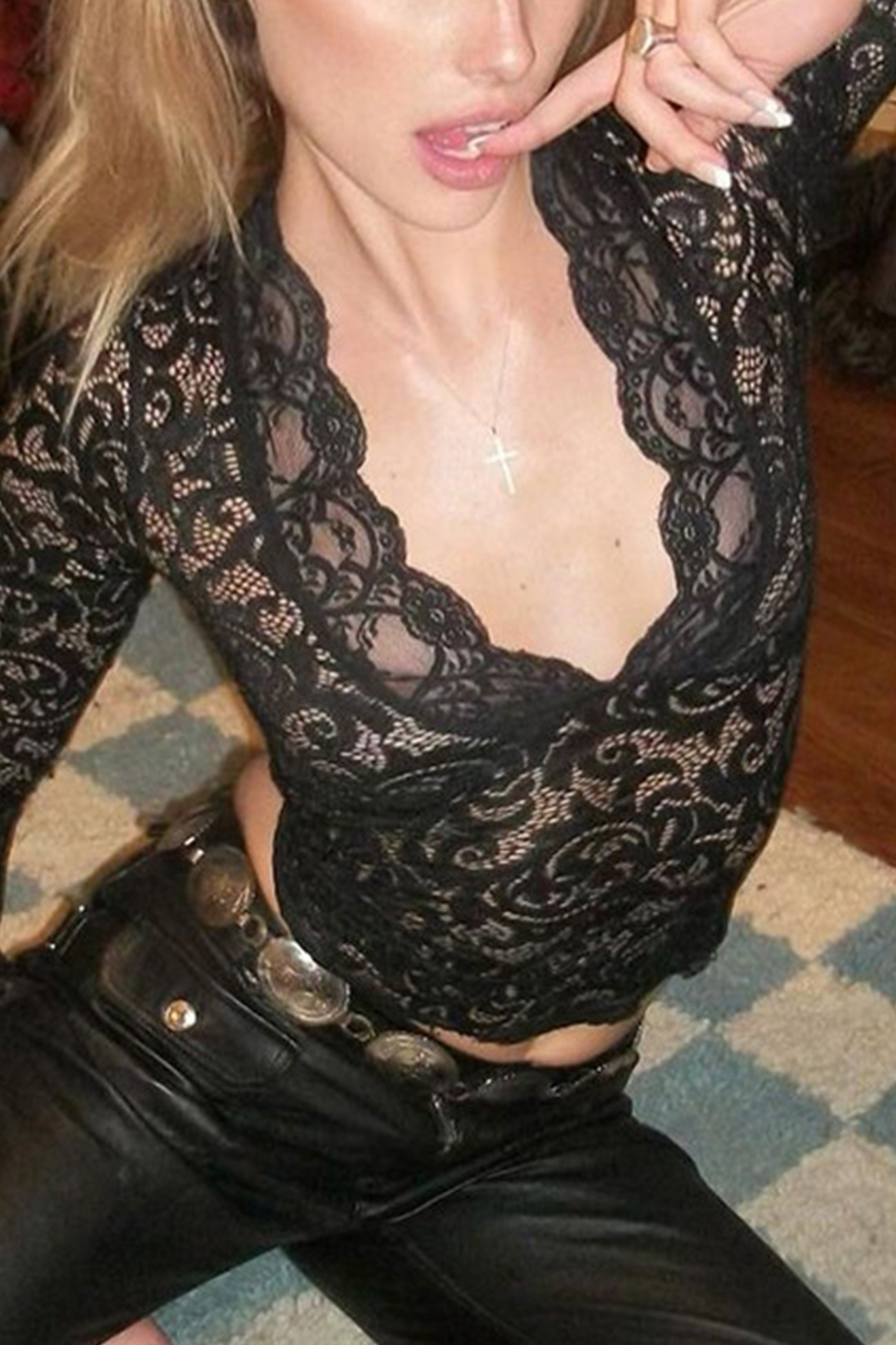 Lace V Neck Flares Sleeve Tops