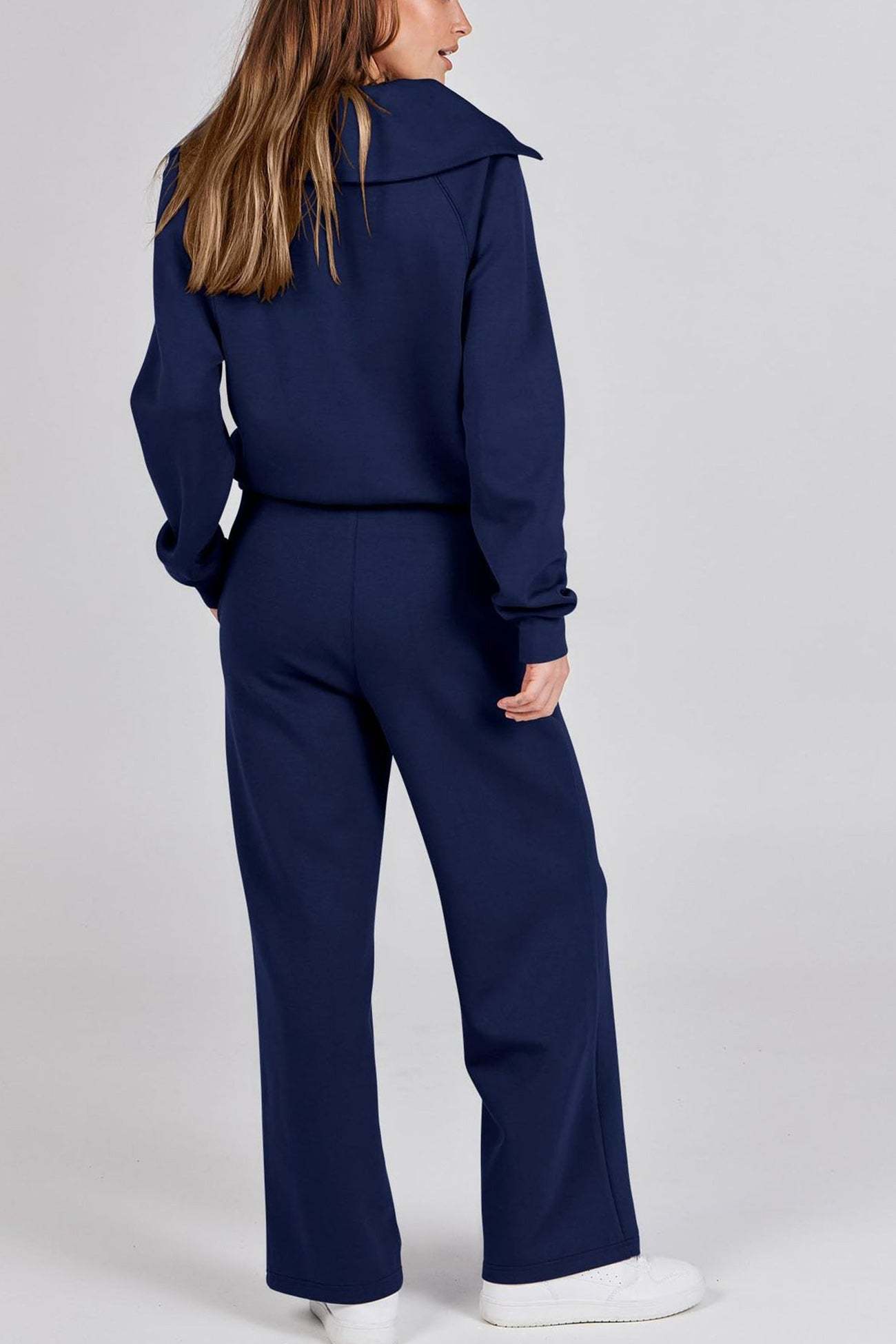 Lapel Zip-up Sweatshirt Wide Leg Sweatpants Set