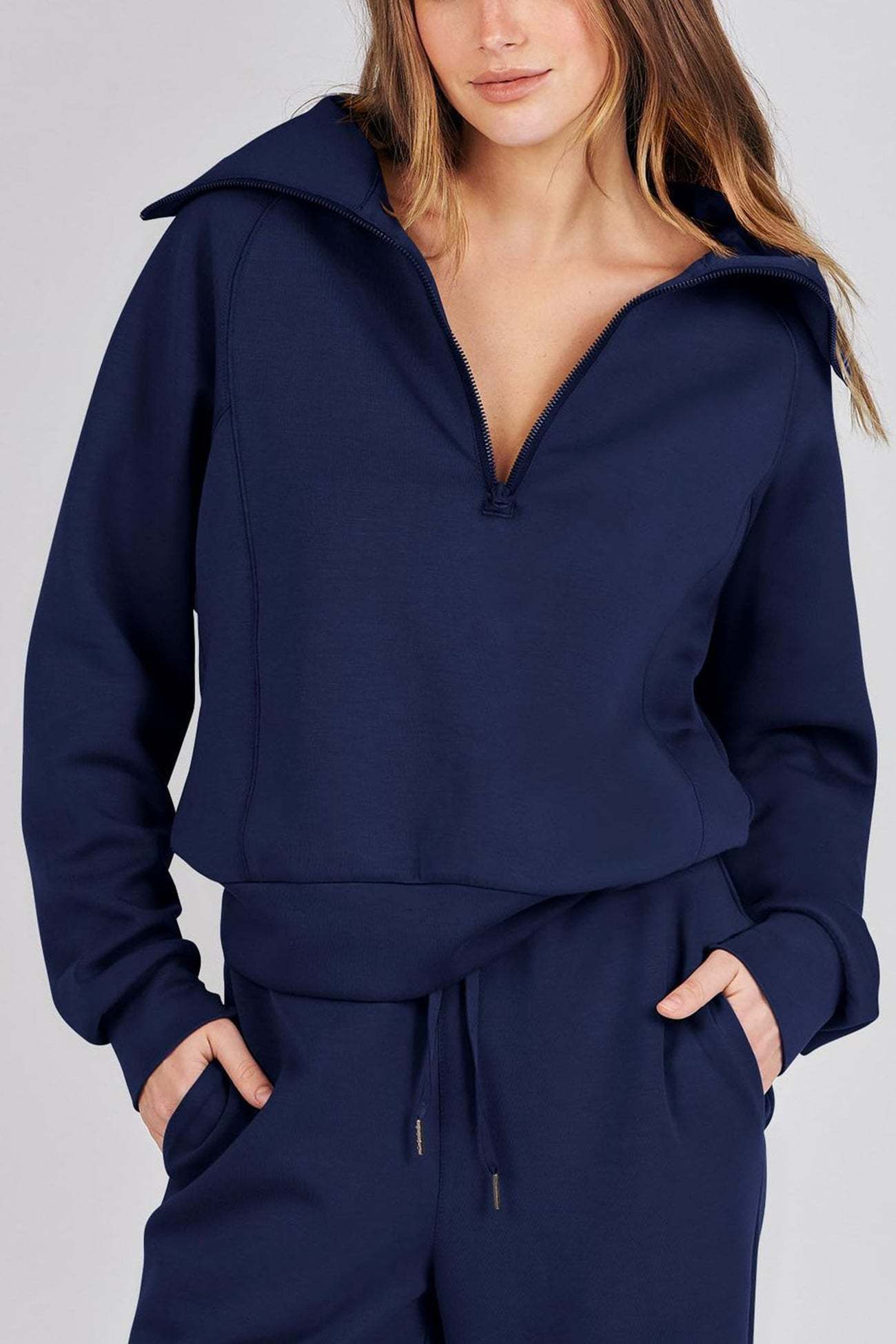 Lapel Zip-up Sweatshirt Wide Leg Sweatpants Set