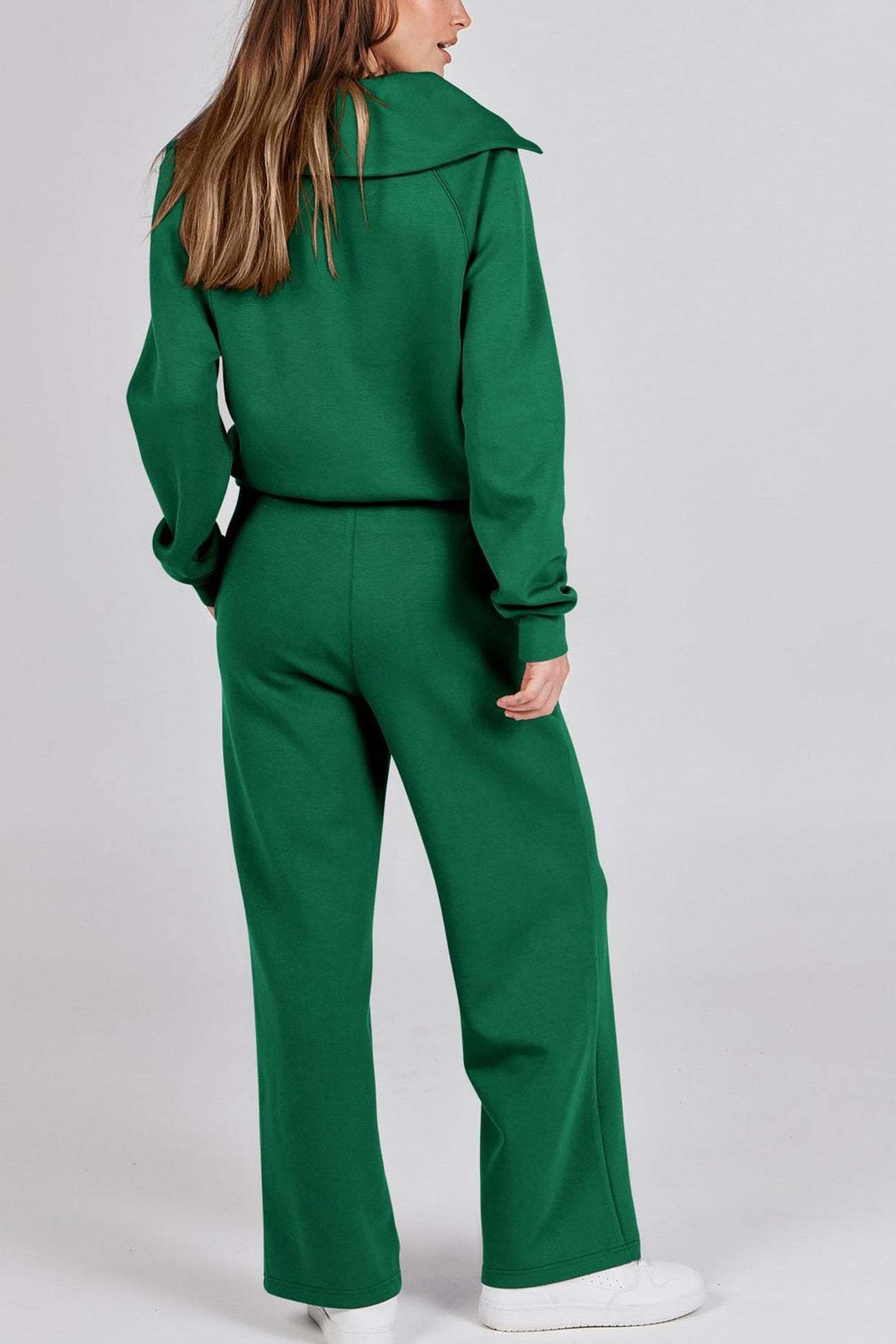 Lapel Zip-up Sweatshirt Wide Leg Sweatpants Set