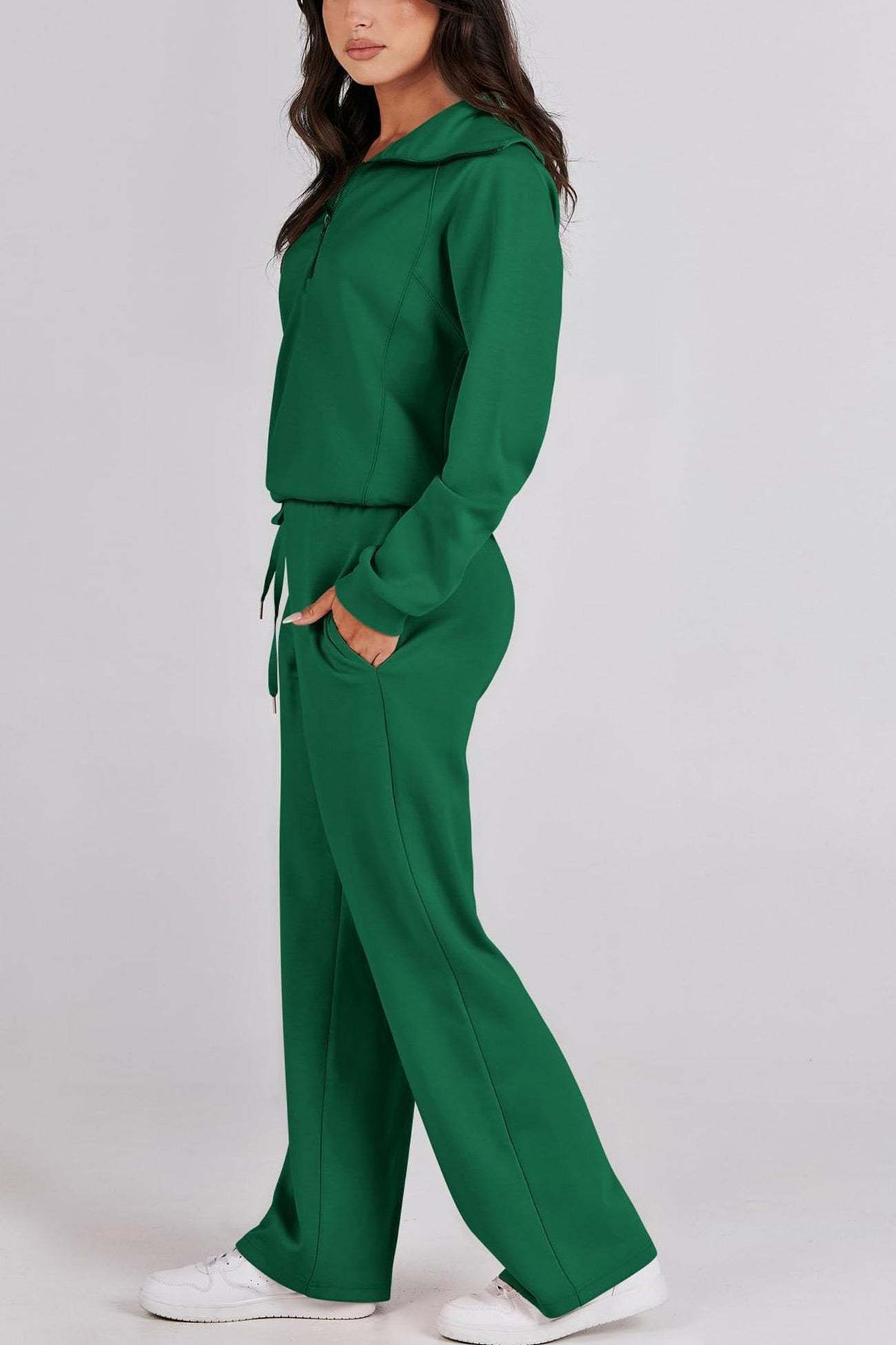 Lapel Zip-up Sweatshirt Wide Leg Sweatpants Set