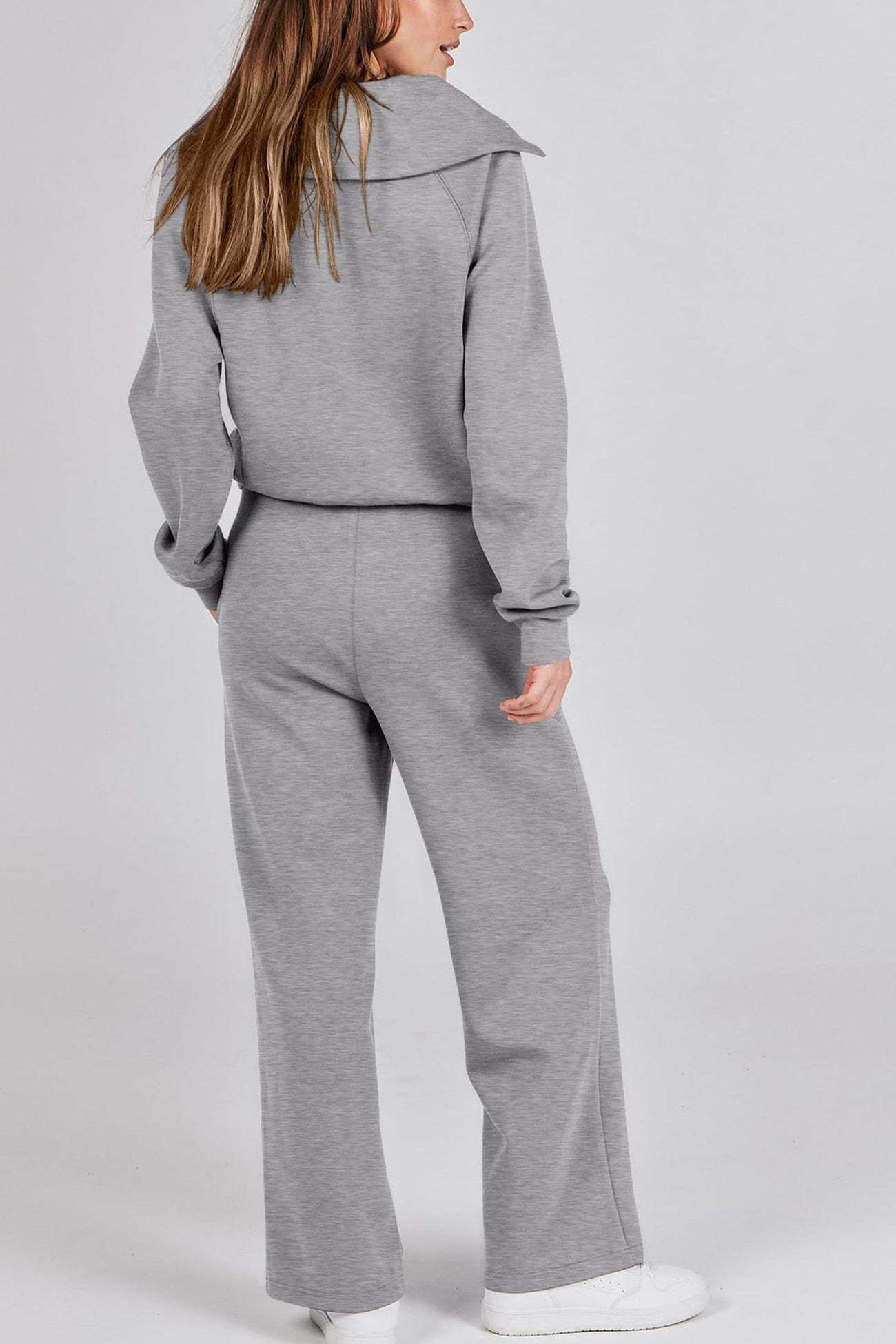 Lapel Zip-up Sweatshirt Wide Leg Sweatpants Set