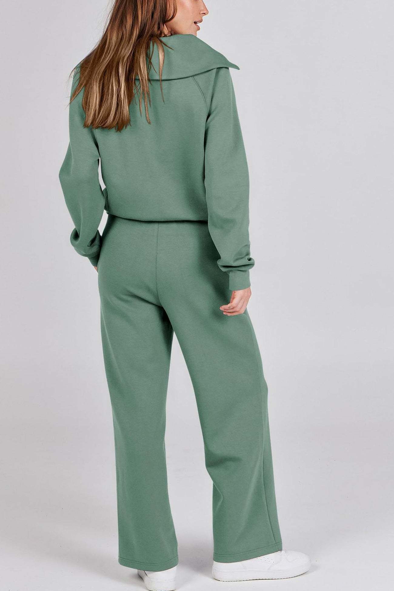 Lapel Zip-up Sweatshirt Wide Leg Sweatpants Set