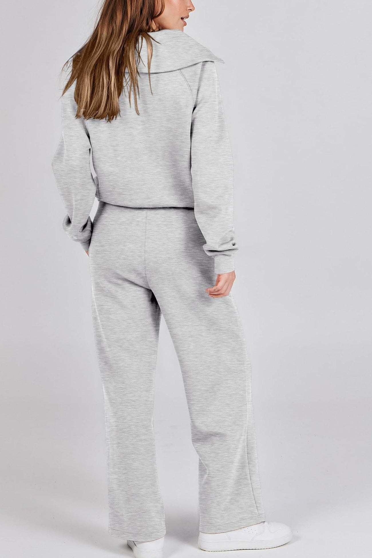 Lapel Zip-up Sweatshirt Wide Leg Sweatpants Set