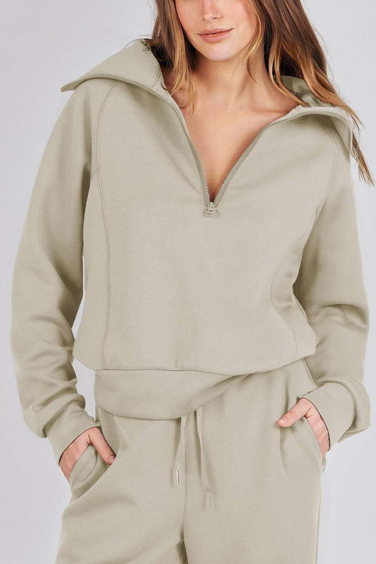 Lapel Zip-up Sweatshirt Wide Leg Sweatpants Set