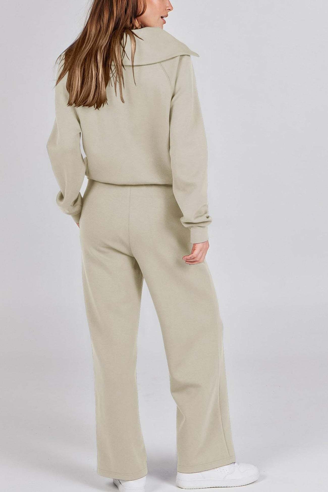 Lapel Zip-up Sweatshirt Wide Leg Sweatpants Set