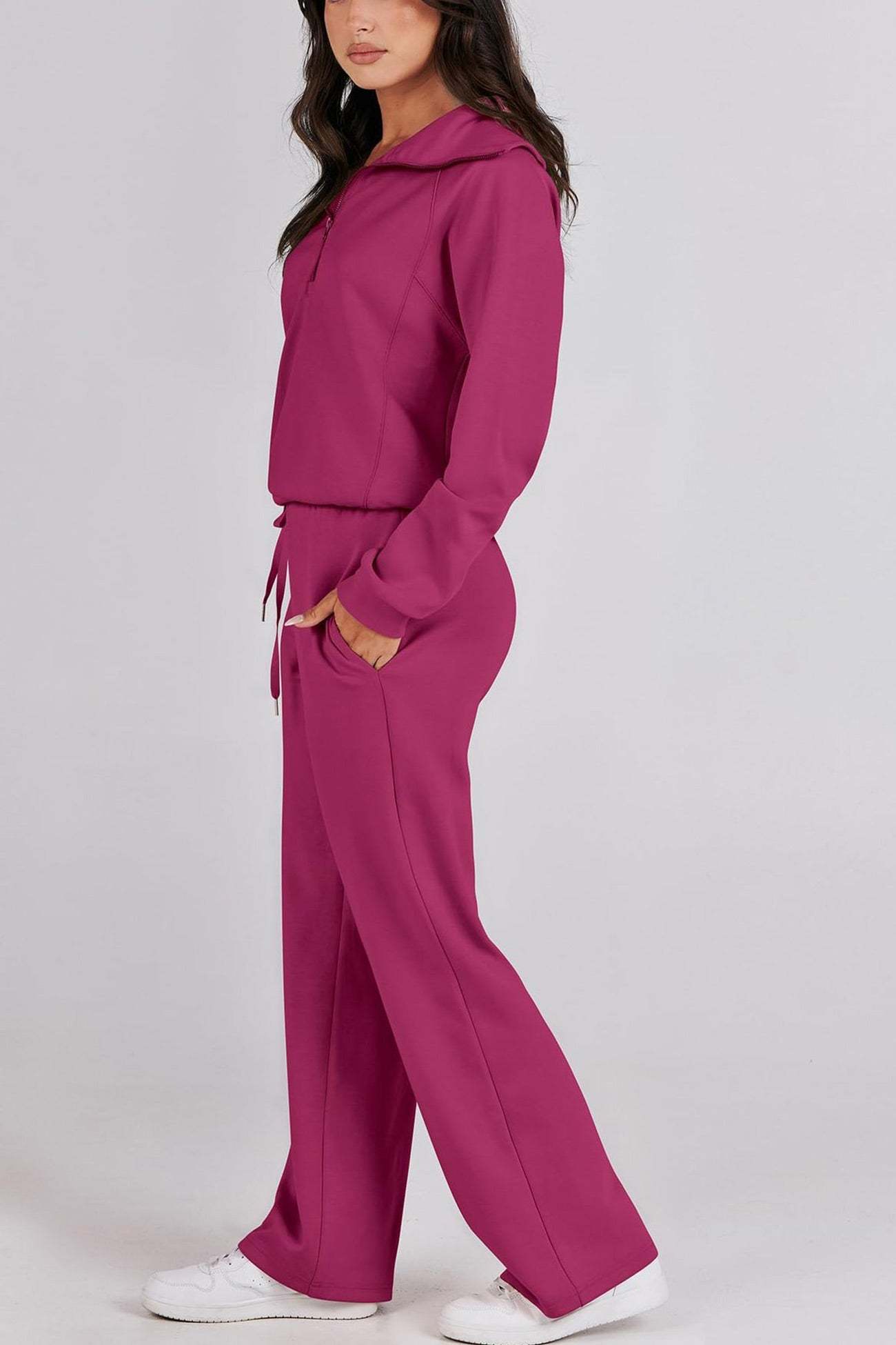 Lapel Zip-up Sweatshirt Wide Leg Sweatpants Set