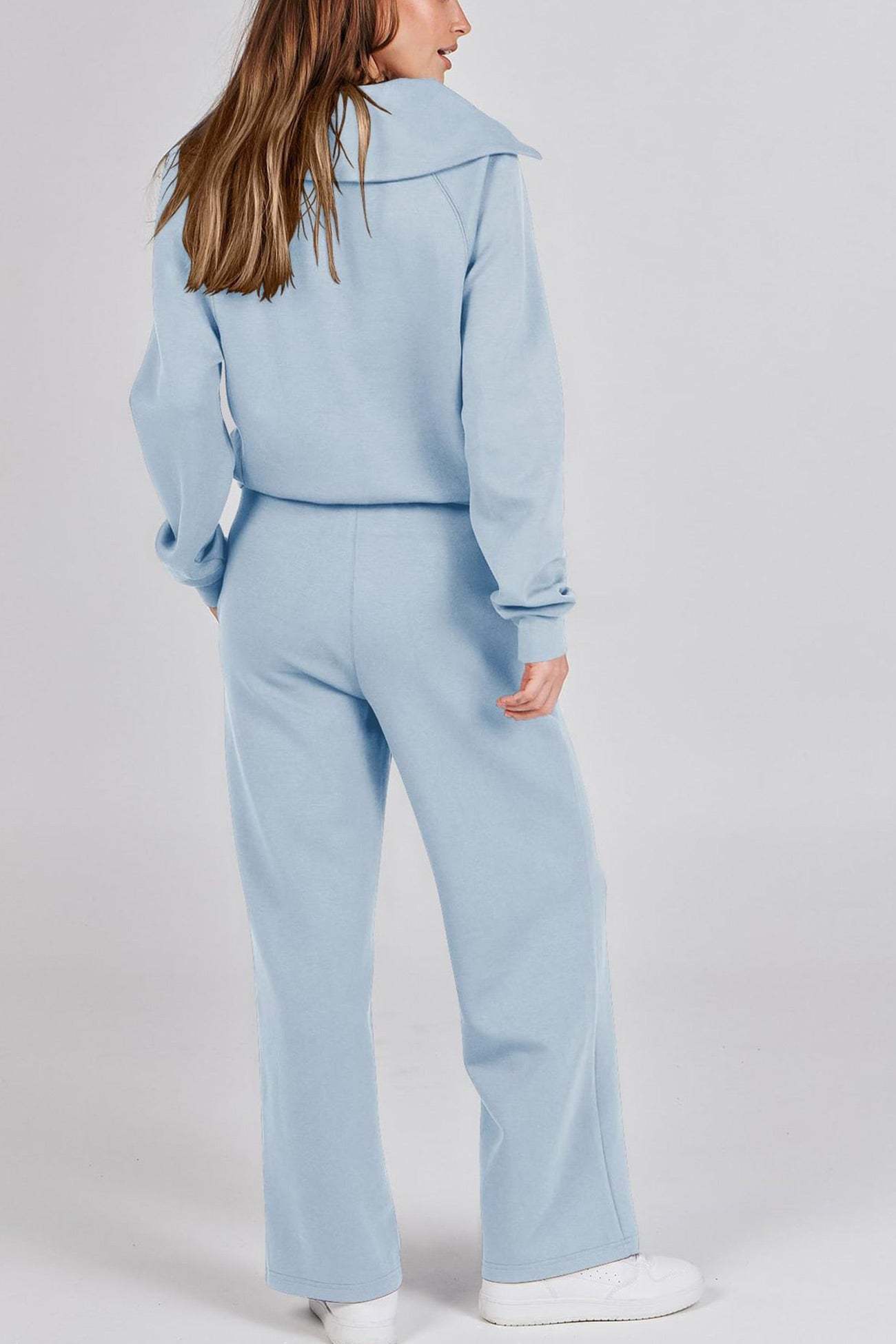 Lapel Zip-up Sweatshirt Wide Leg Sweatpants Set