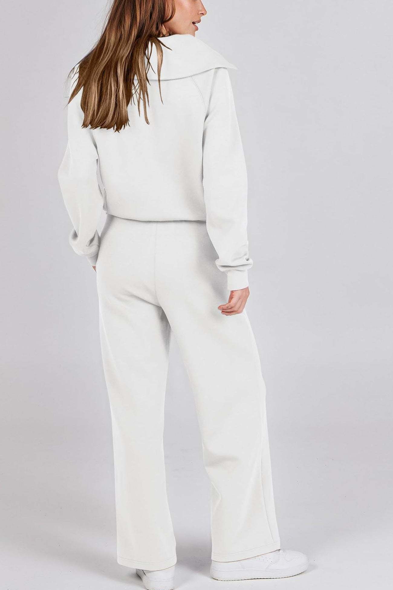 Lapel Zip-up Sweatshirt Wide Leg Sweatpants Set
