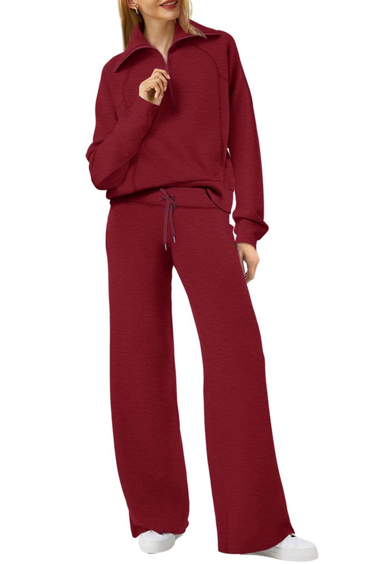 Lapel Zip-up Sweatshirt Wide Leg Sweatpants Set