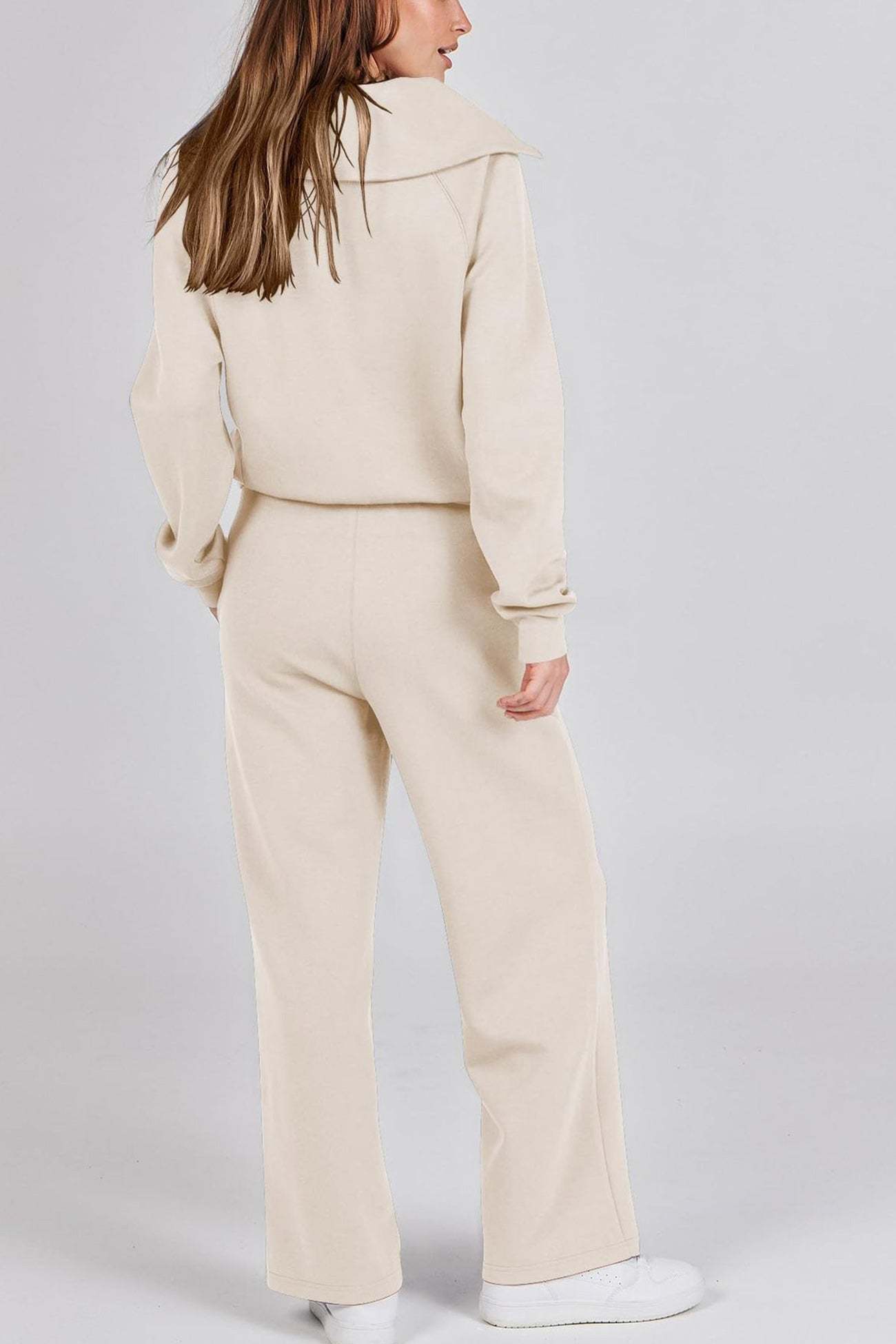 Lapel Zip-up Sweatshirt Wide Leg Sweatpants Set