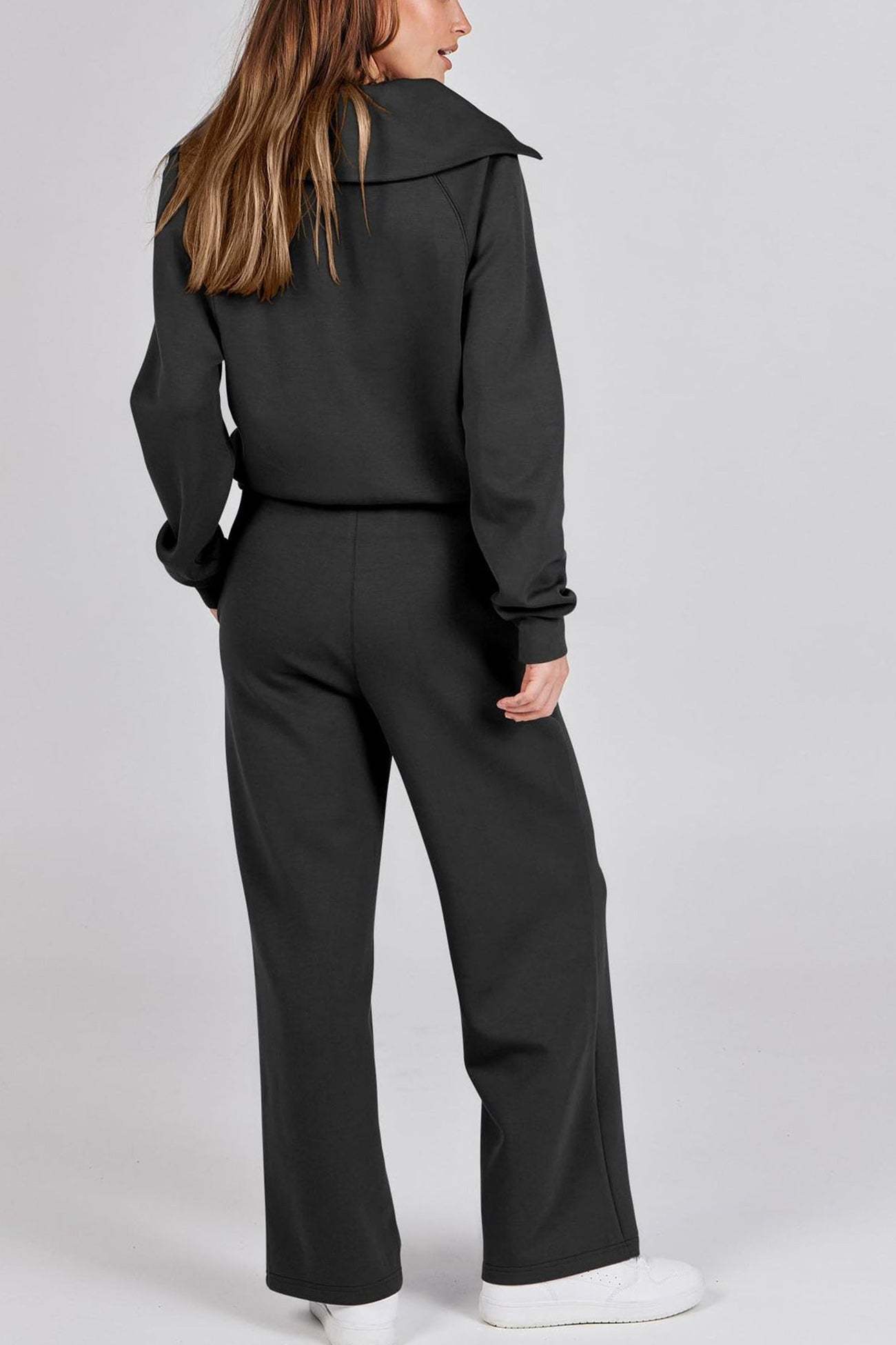 Lapel Zip-up Sweatshirt Wide Leg Sweatpants Set