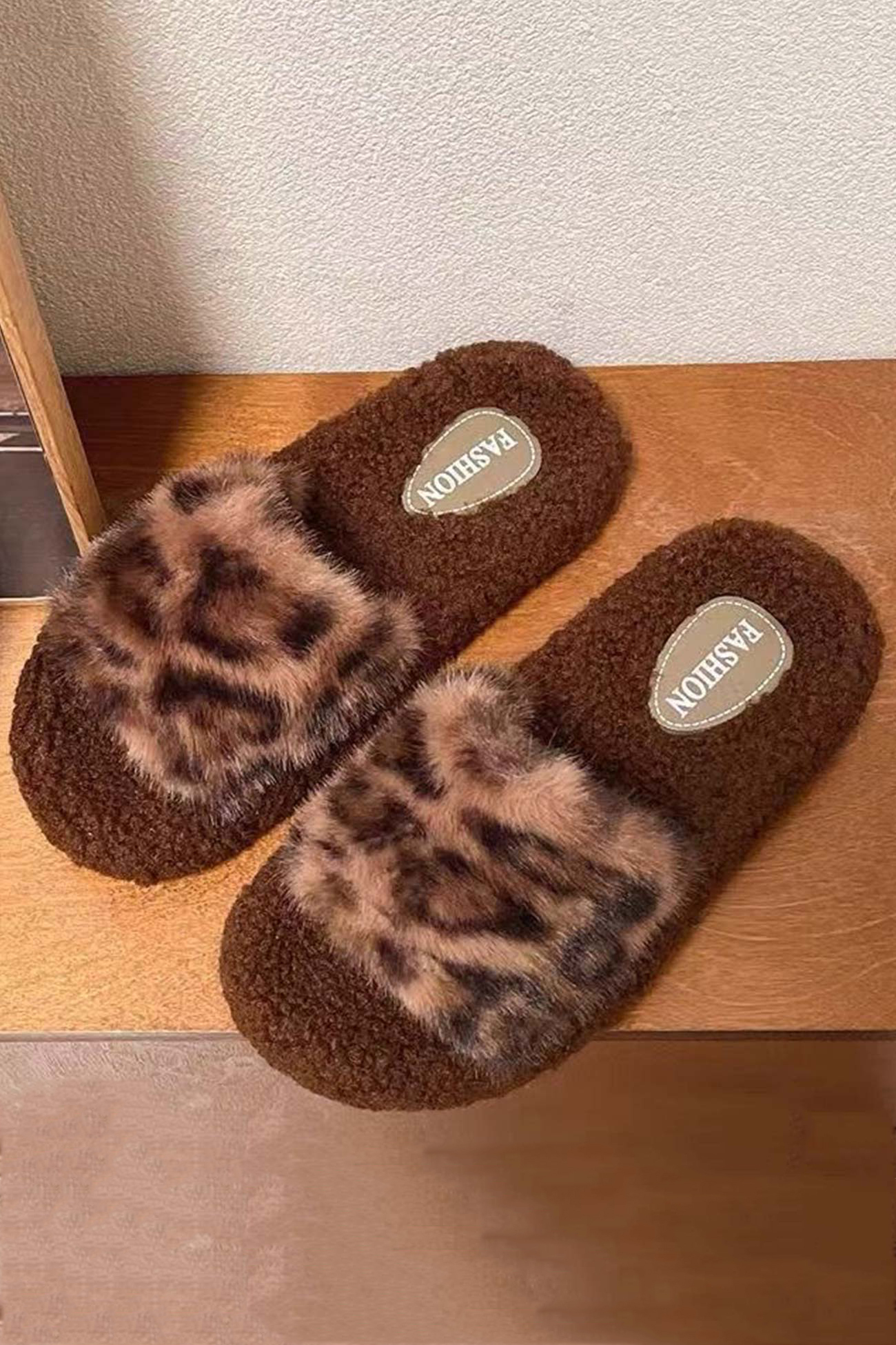 Leopard Print Cartoon Plush Slippers