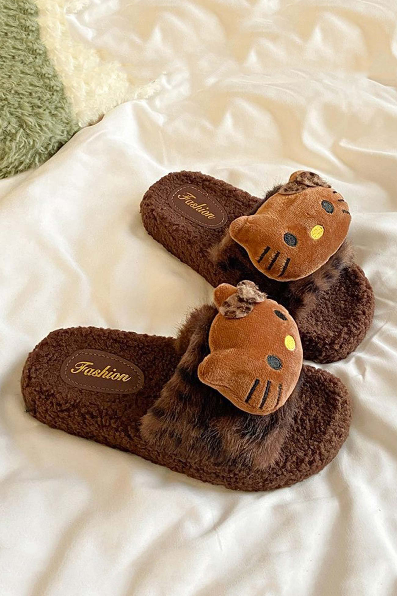 Leopard Print Cartoon Plush Slippers