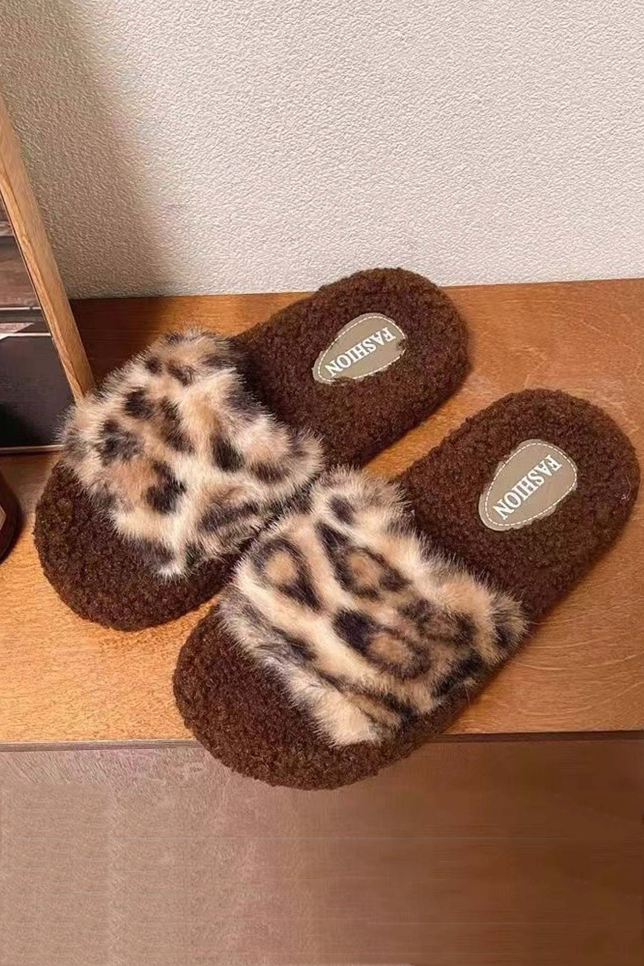 Leopard Print Cartoon Plush Slippers