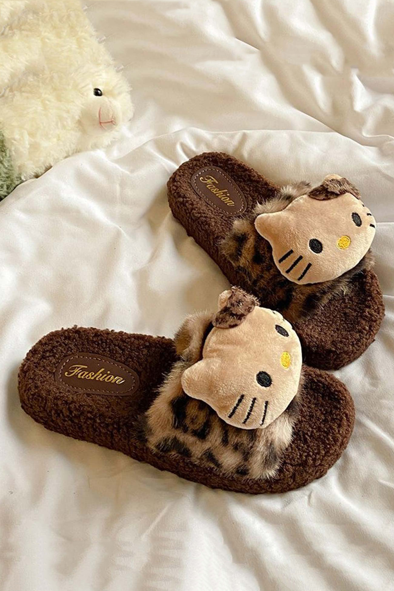 Leopard Print Cartoon Plush Slippers